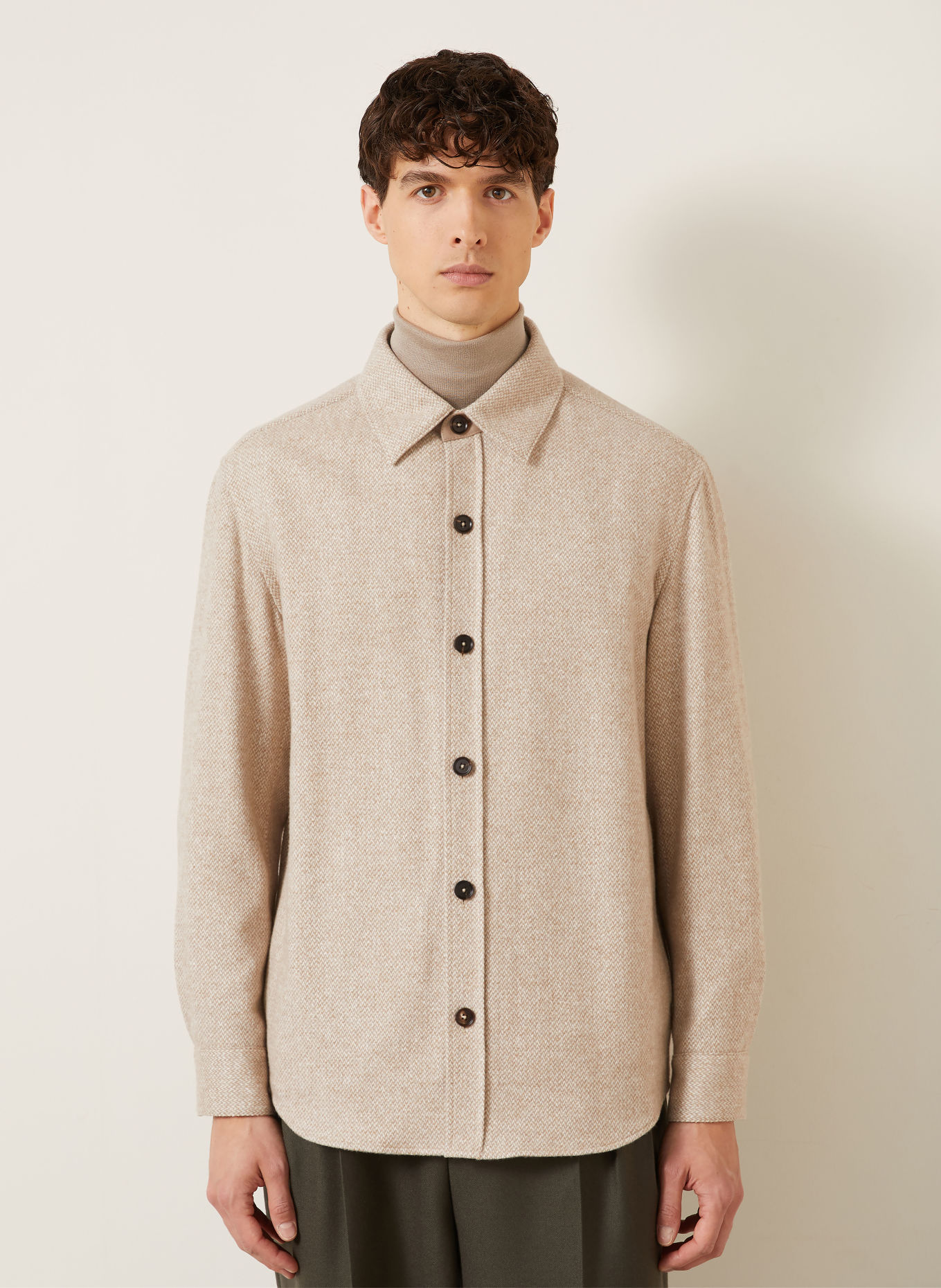 ZEGNA Overshirt with cashmere and silk: BEIGE / WHITE
