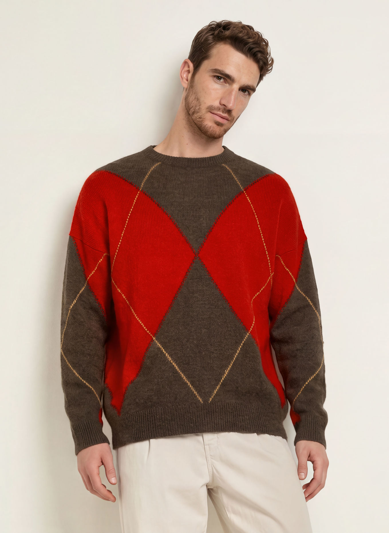 DRYKORN Pullover NEELIO mit Alpaka: ROT / HELLBRAUN / BRAUN
