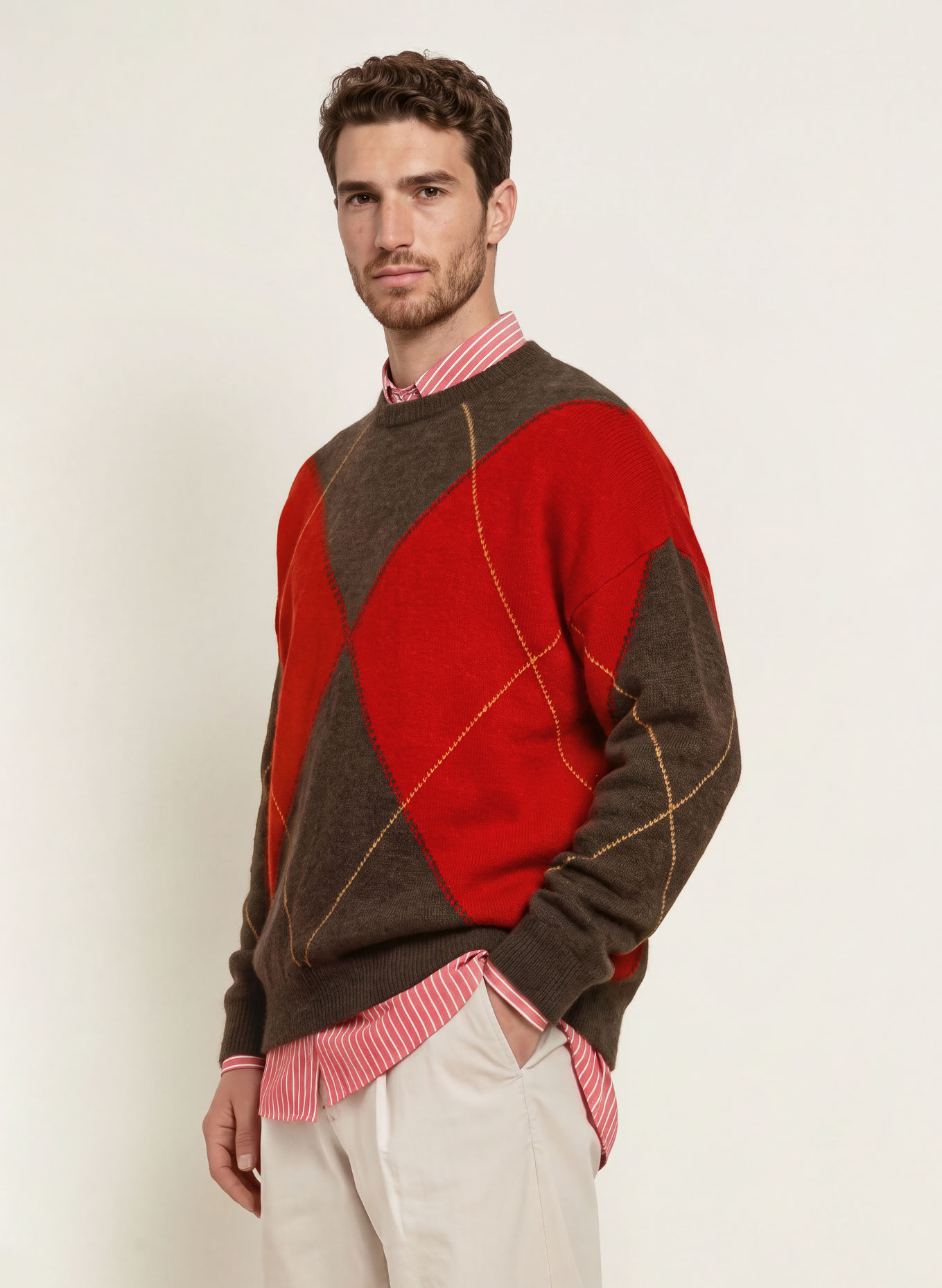 DRYKORN Pullover NEELIO mit Alpaka: ROT / HELLBRAUN / BRAUN