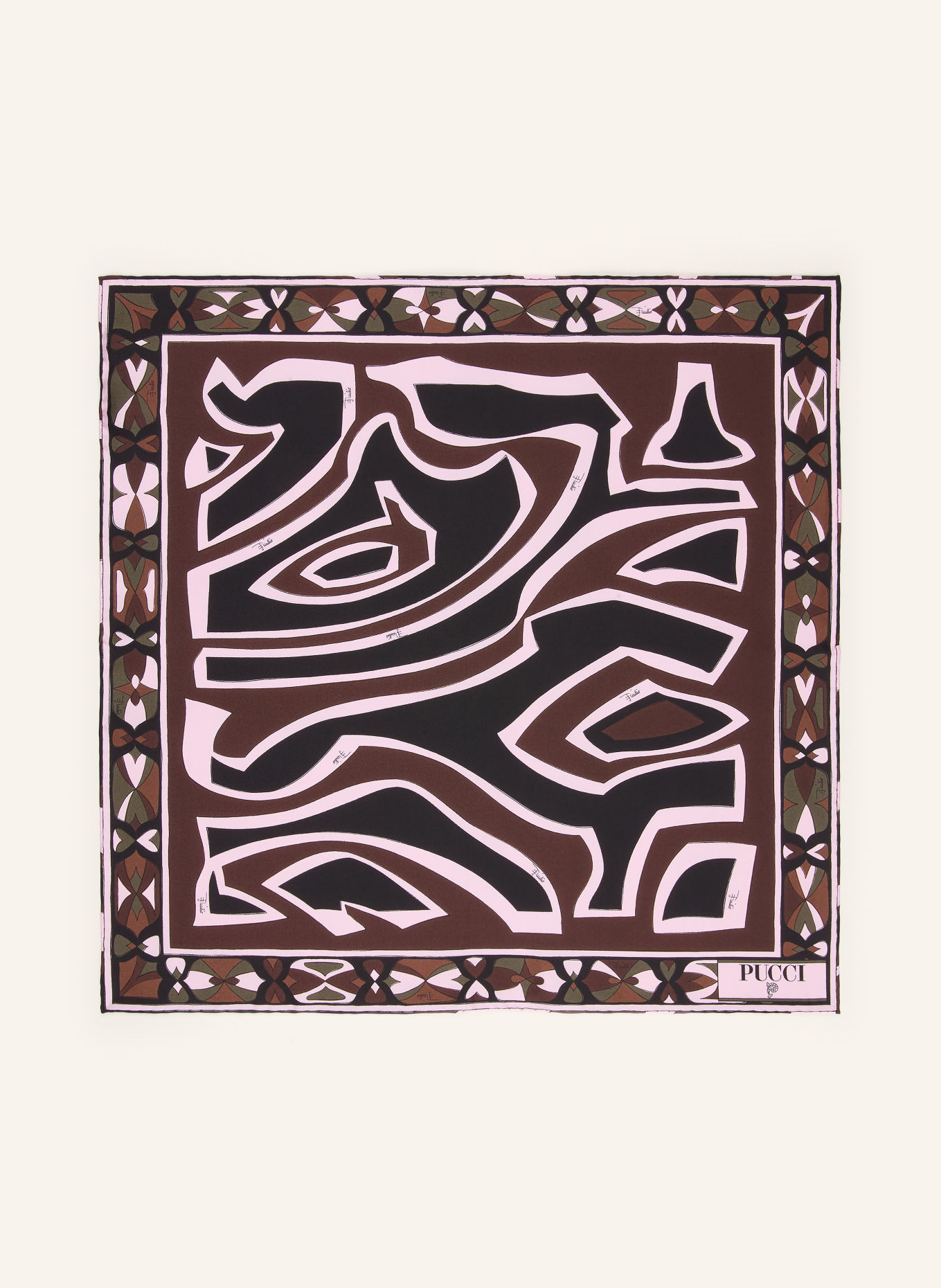 PUCCI Silk scarf: KHAKI / LIGHT PINK / BLACK
