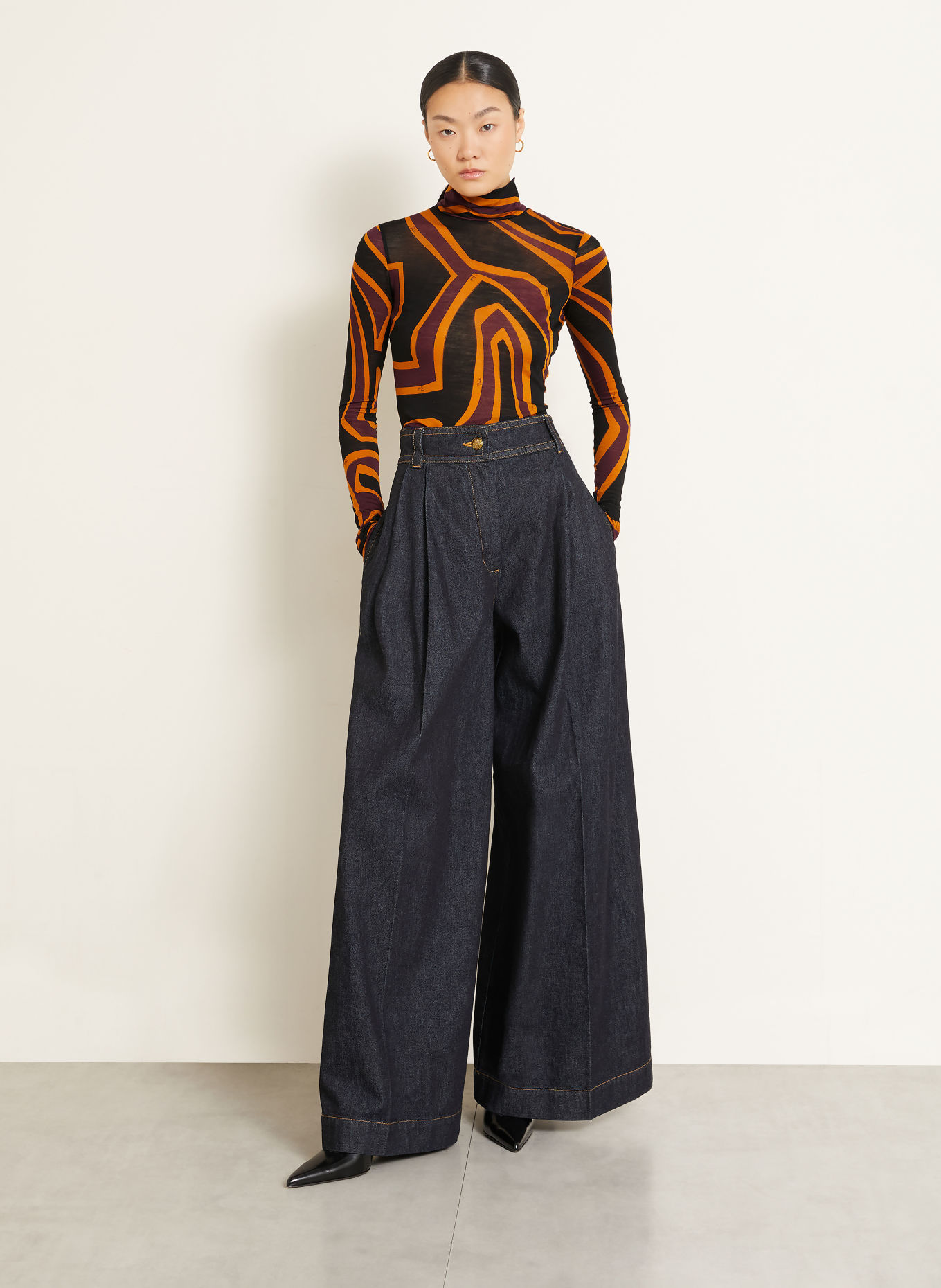 PUCCI Haut à manches longues: NOIR / LILAS / ORANGE FONCÉ