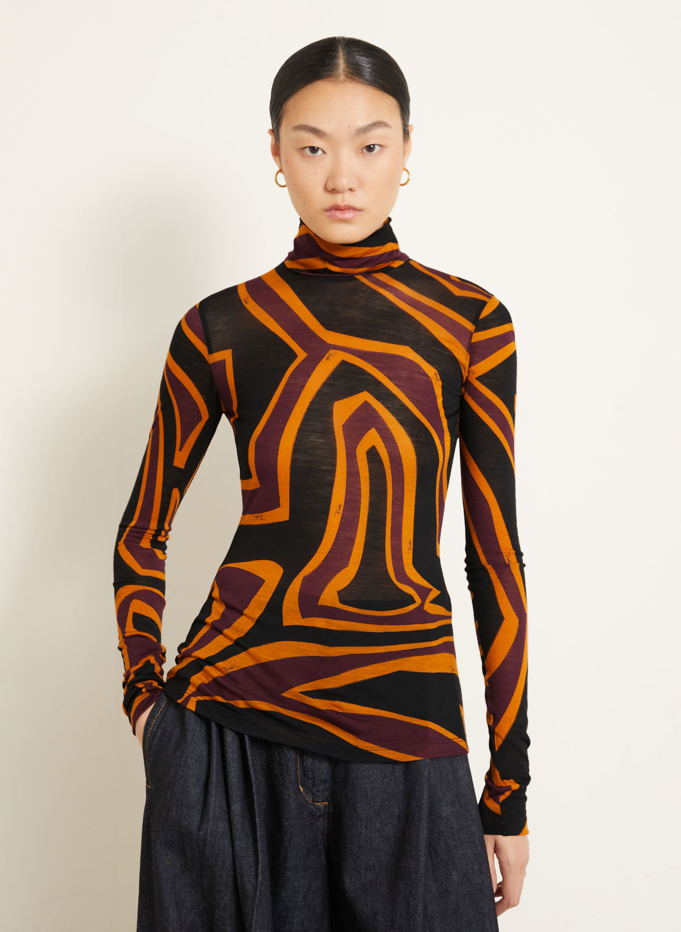 PUCCI Haut à manches longues: NOIR / LILAS / ORANGE FONCÉ