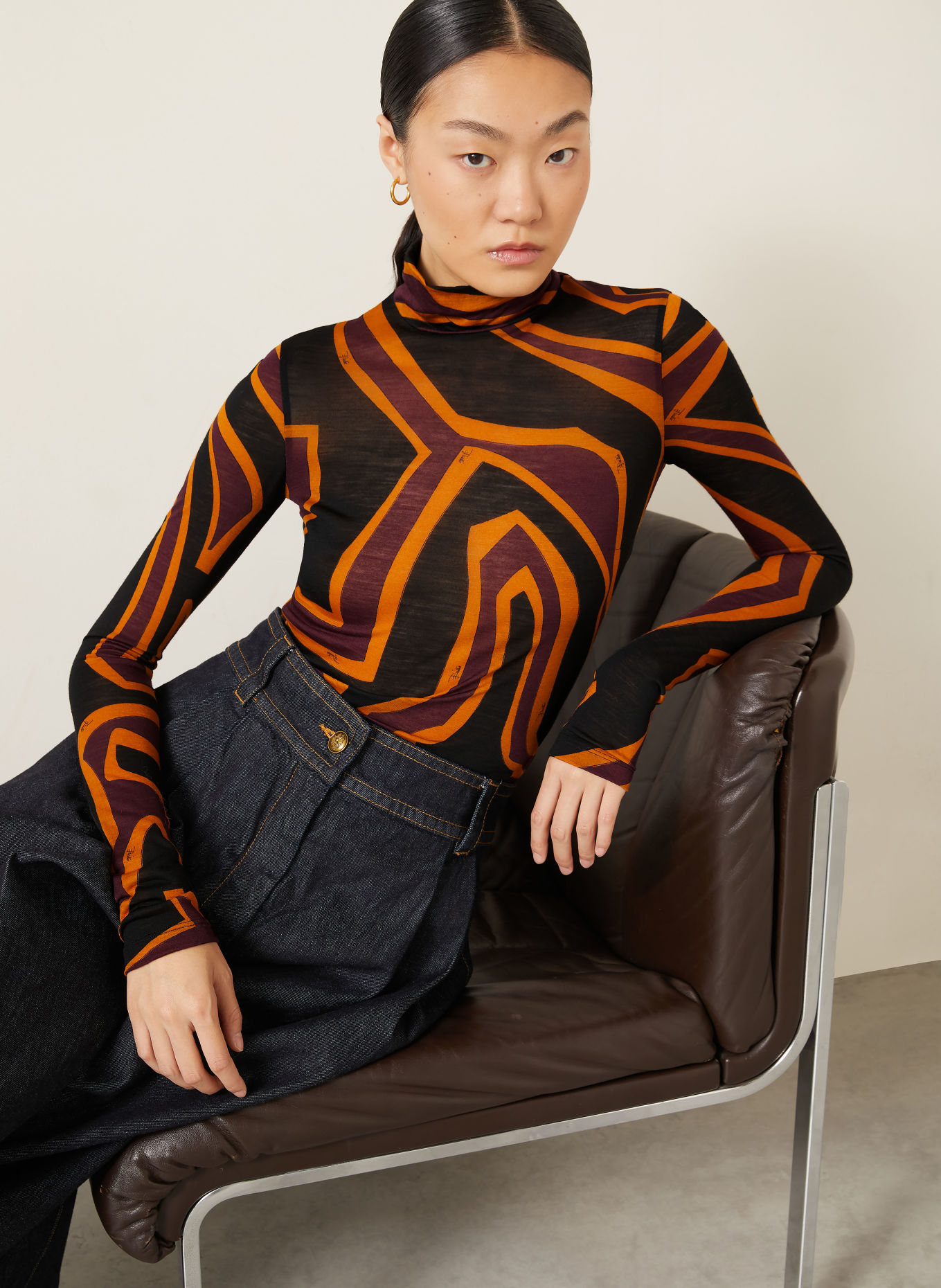 PUCCI Haut à manches longues: NOIR / LILAS / ORANGE FONCÉ