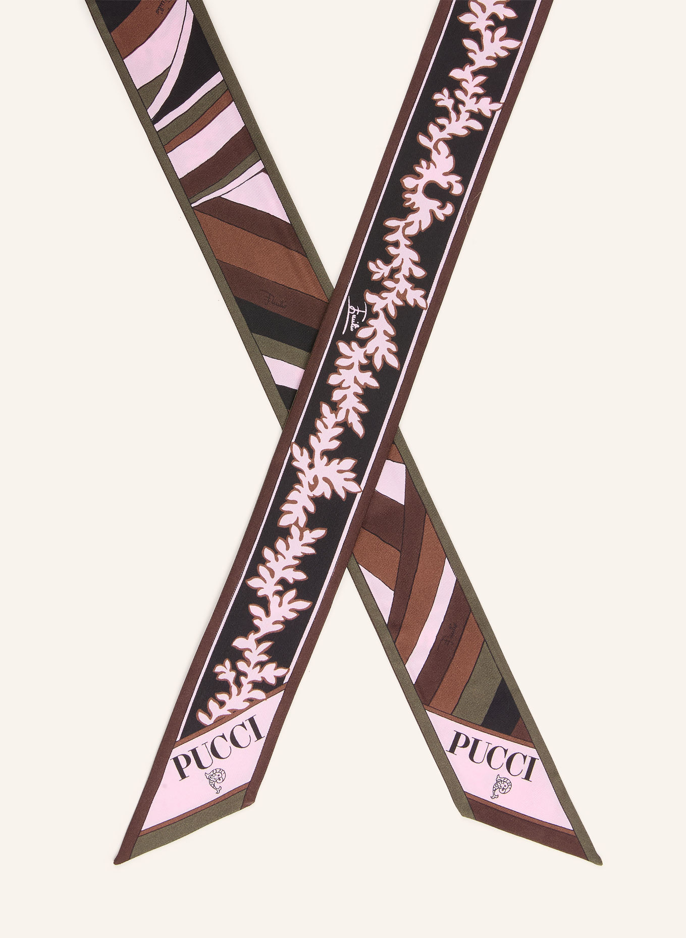 PUCCI Silk scarf: KHAKI / LIGHT PINK / BLACK