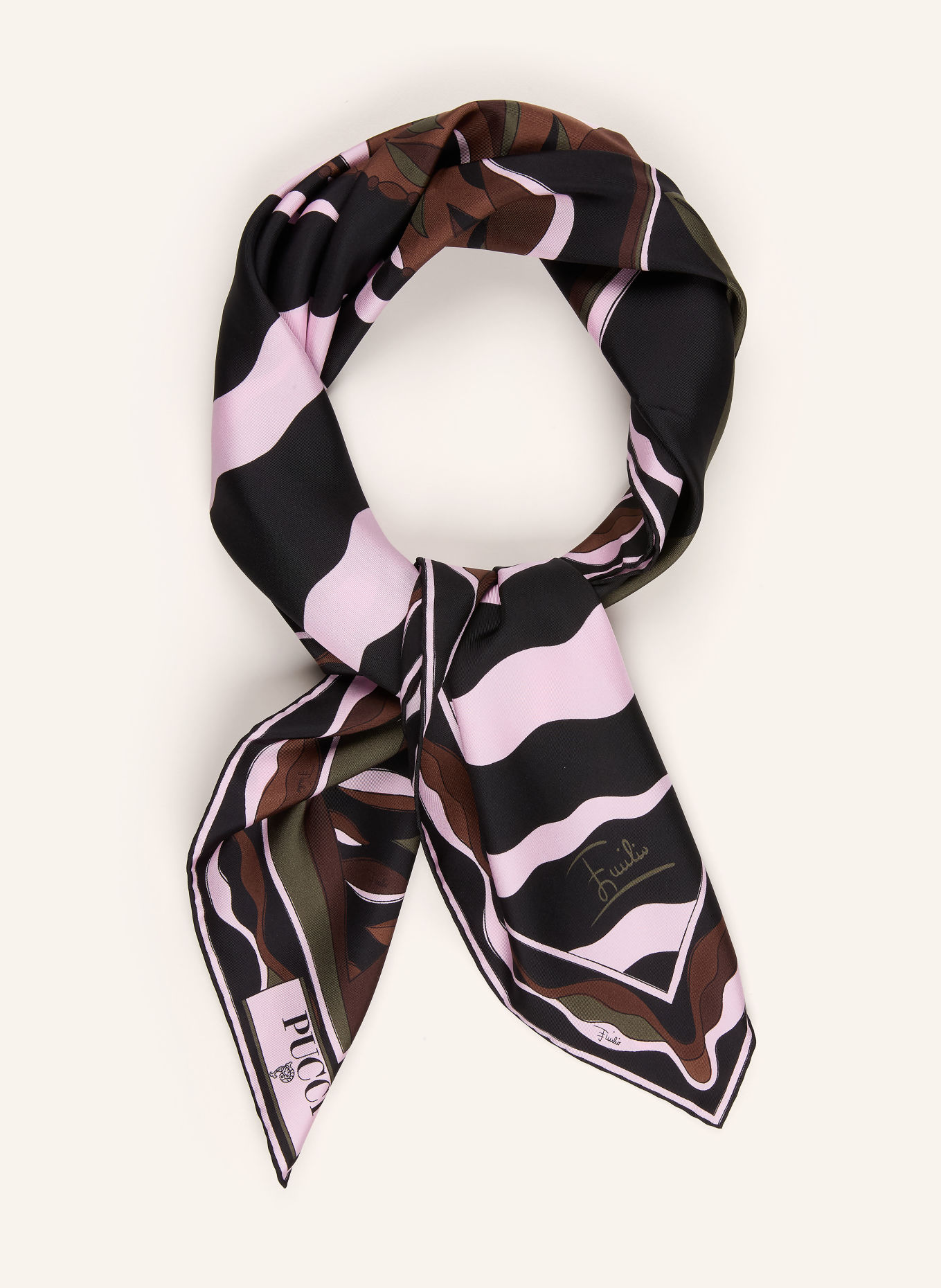 PUCCI Silk scarf: OLIVE / LIGHT PINK / BLACK