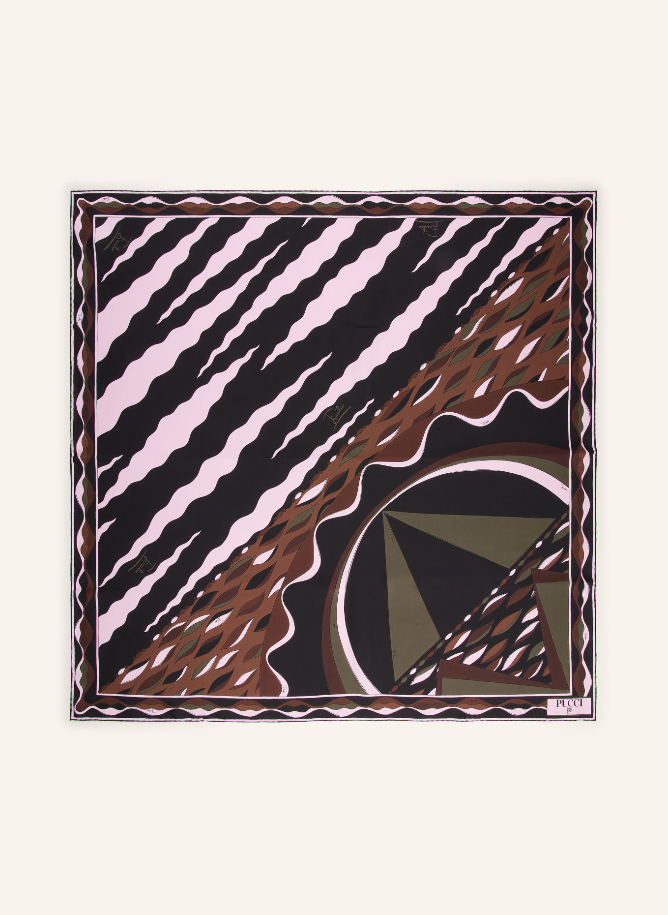 PUCCI Silk scarf: OLIVE / LIGHT PINK / BLACK