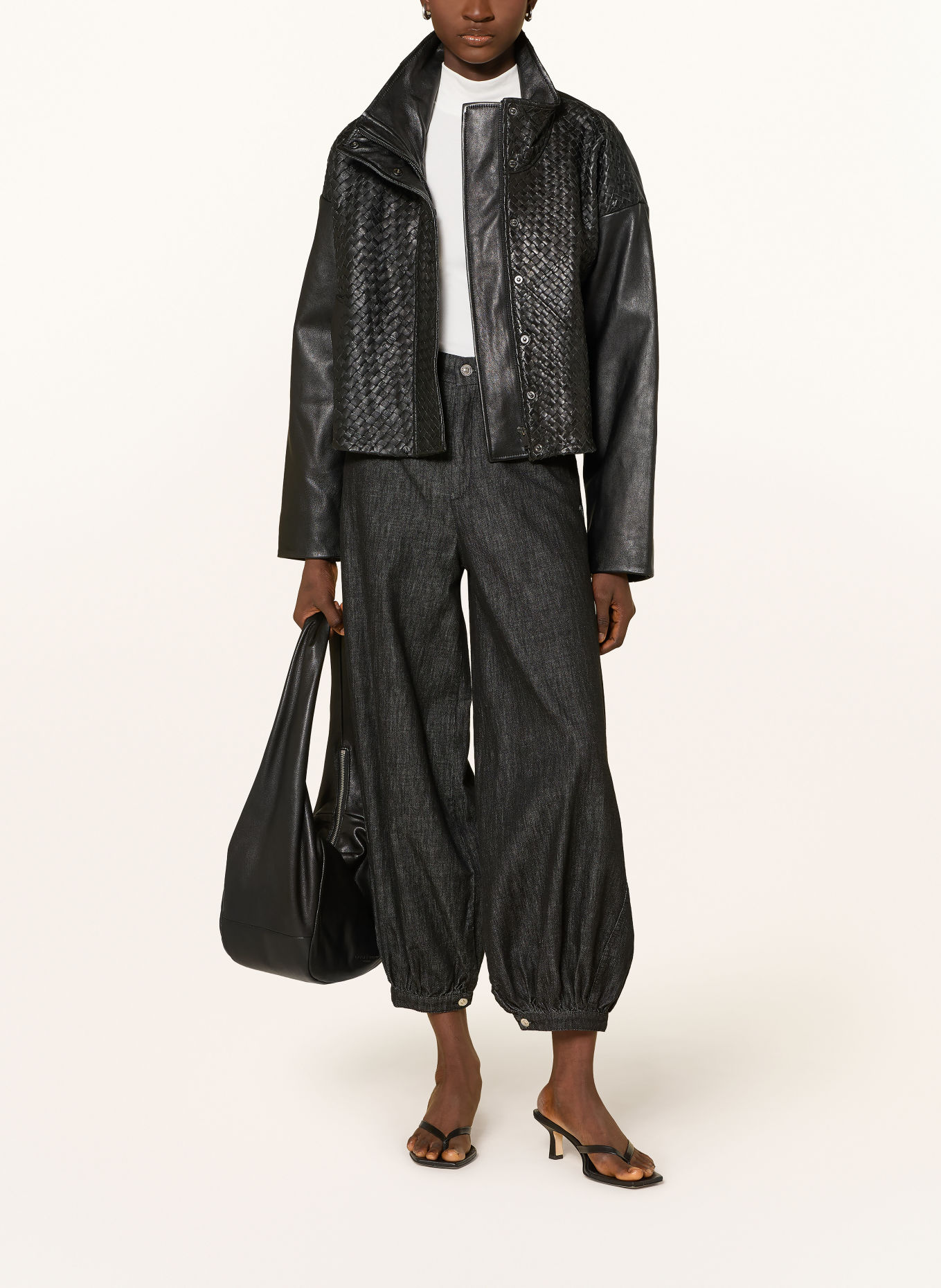 ELIAS RUMELIS DALIDA Leather Jacket: BLACK