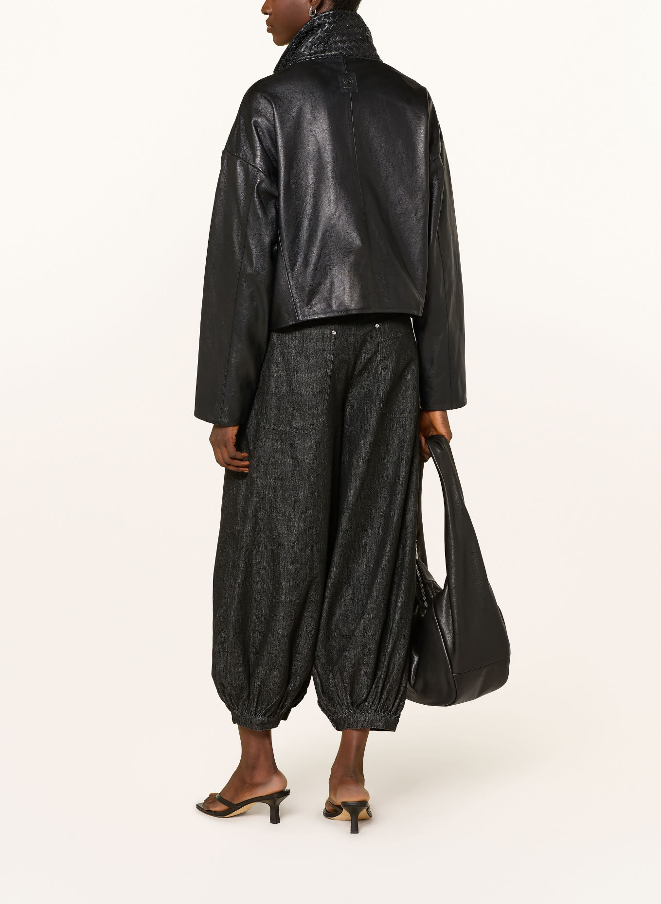 ELIAS RUMELIS DALIDA Leather Jacket: BLACK