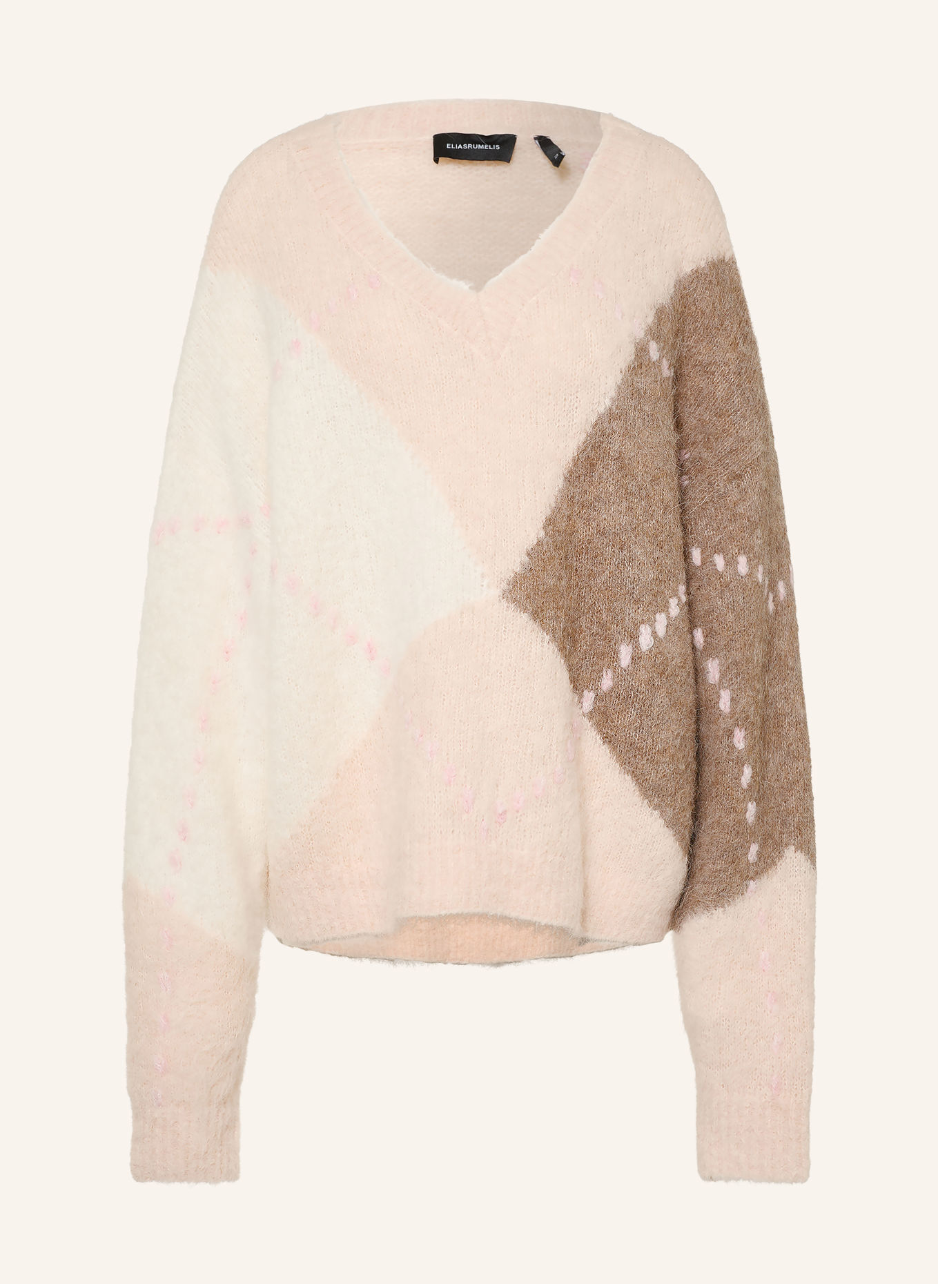 ELIAS RUMELIS Oversized trui AVERILA met alpaca: ECRU / ROSE CLAIR / TAUPE