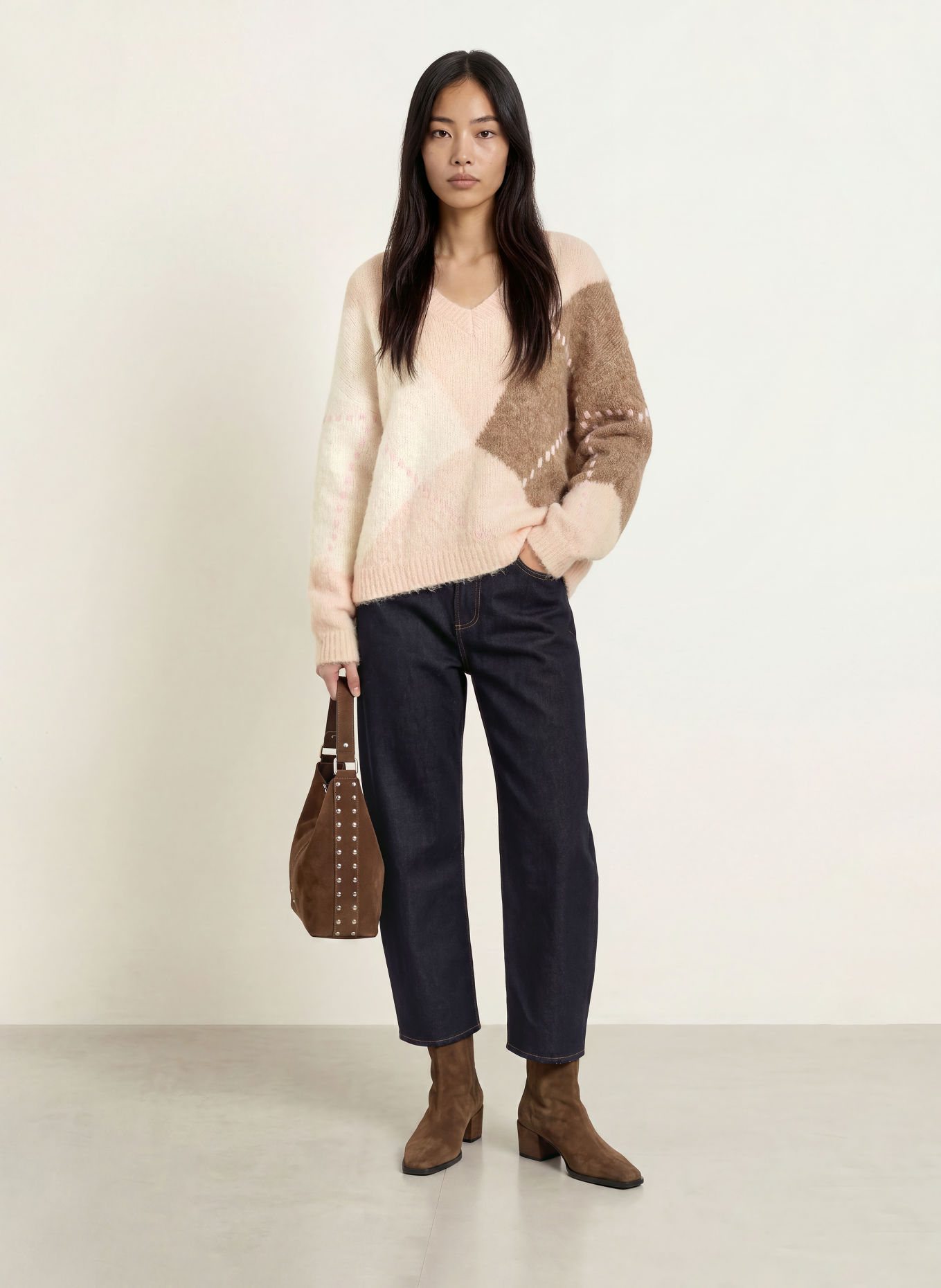 ELIAS RUMELIS Oversized trui AVERILA met alpaca: ECRU / ROSE CLAIR / TAUPE