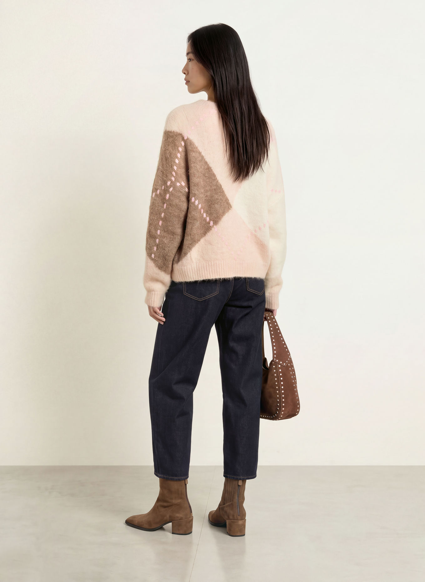 ELIAS RUMELIS Oversized trui AVERILA met alpaca: ECRU / ROSE CLAIR / TAUPE