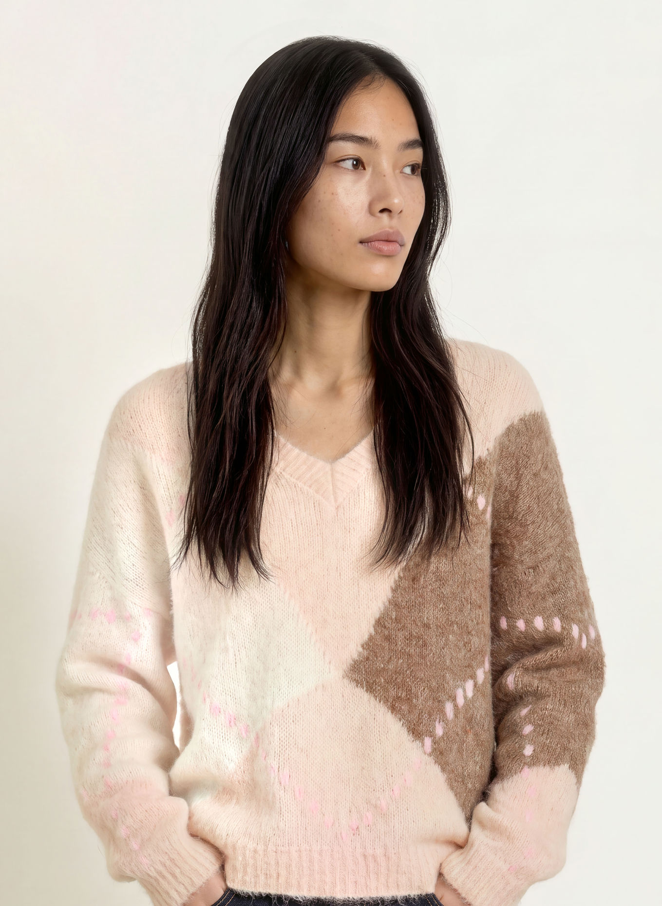ELIAS RUMELIS Oversized trui AVERILA met alpaca: ECRU / ROSE CLAIR / TAUPE