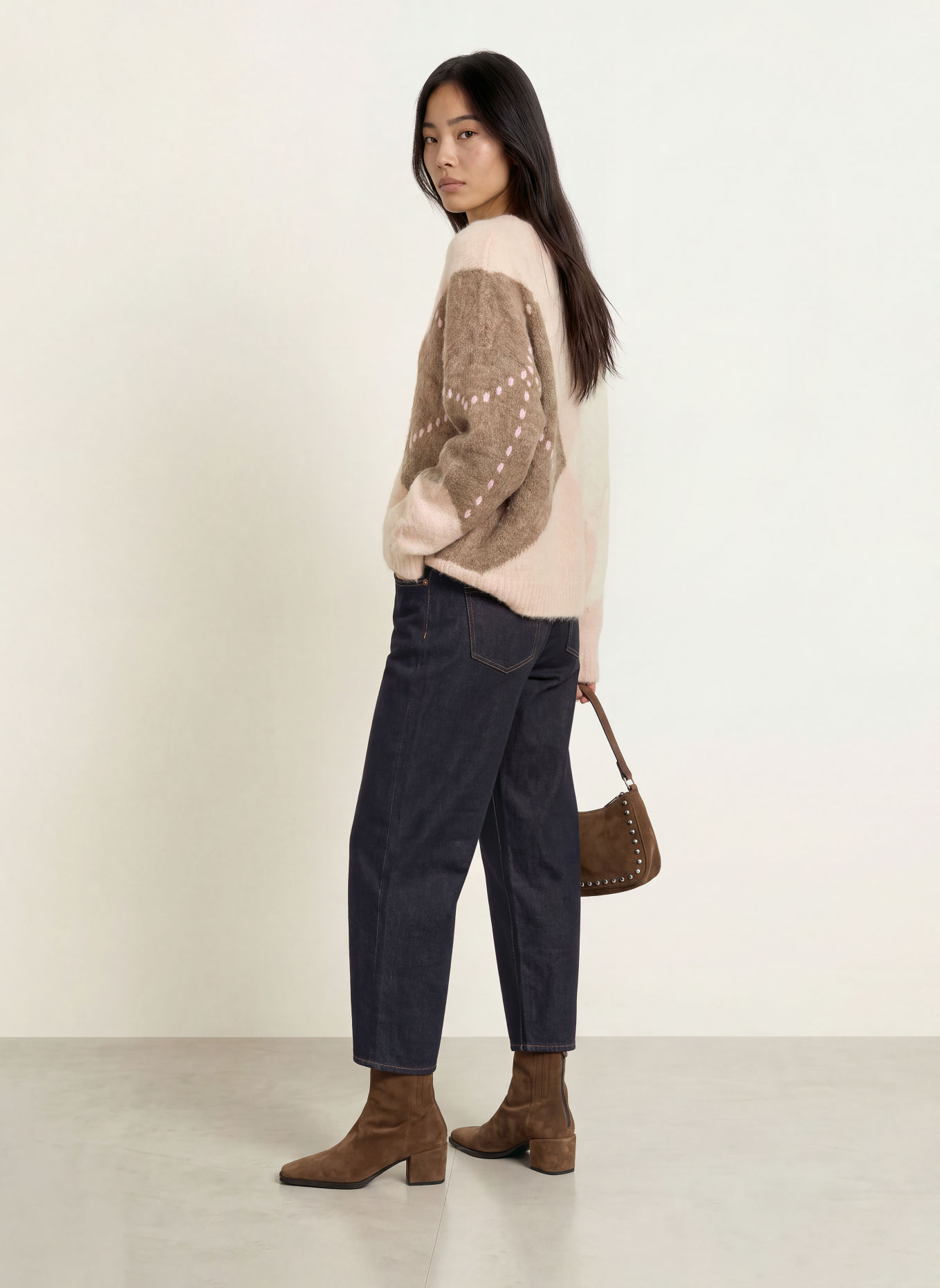 ELIAS RUMELIS Oversized trui AVERILA met alpaca: ECRU / ROSE CLAIR / TAUPE