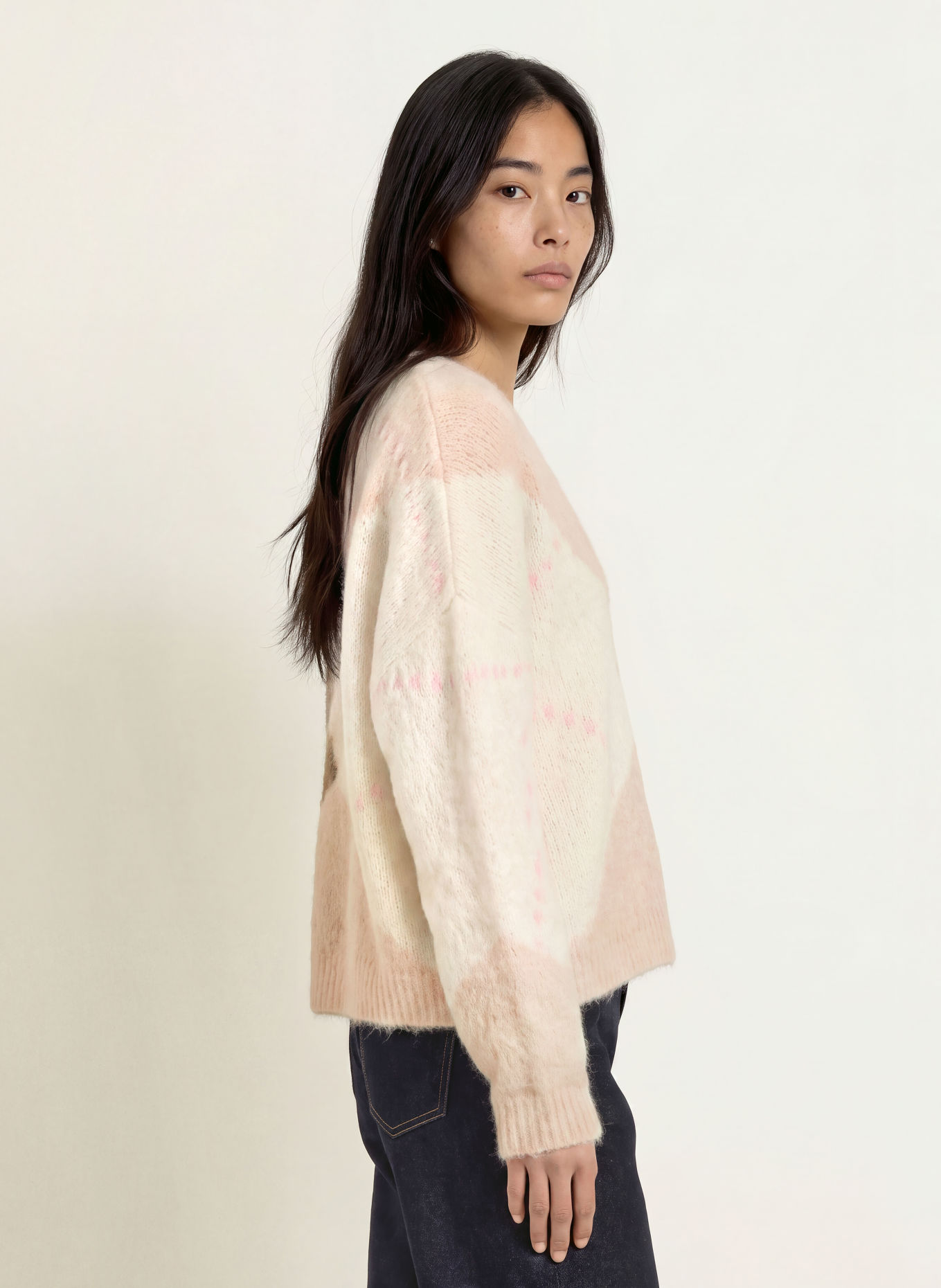 ELIAS RUMELIS Oversized trui AVERILA met alpaca: ECRU / ROSE CLAIR / TAUPE