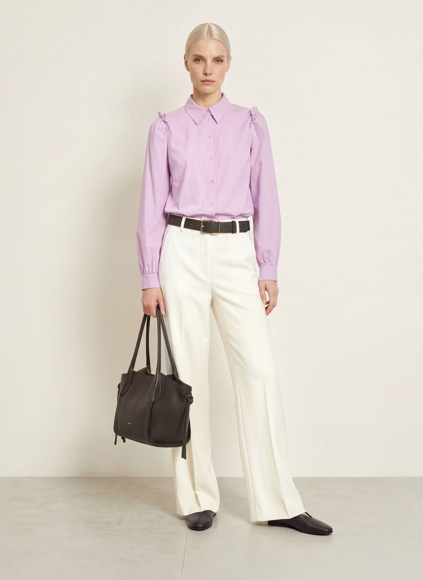 MORE & MORE Ruffled shirt blouse: LIGHT PURPLE