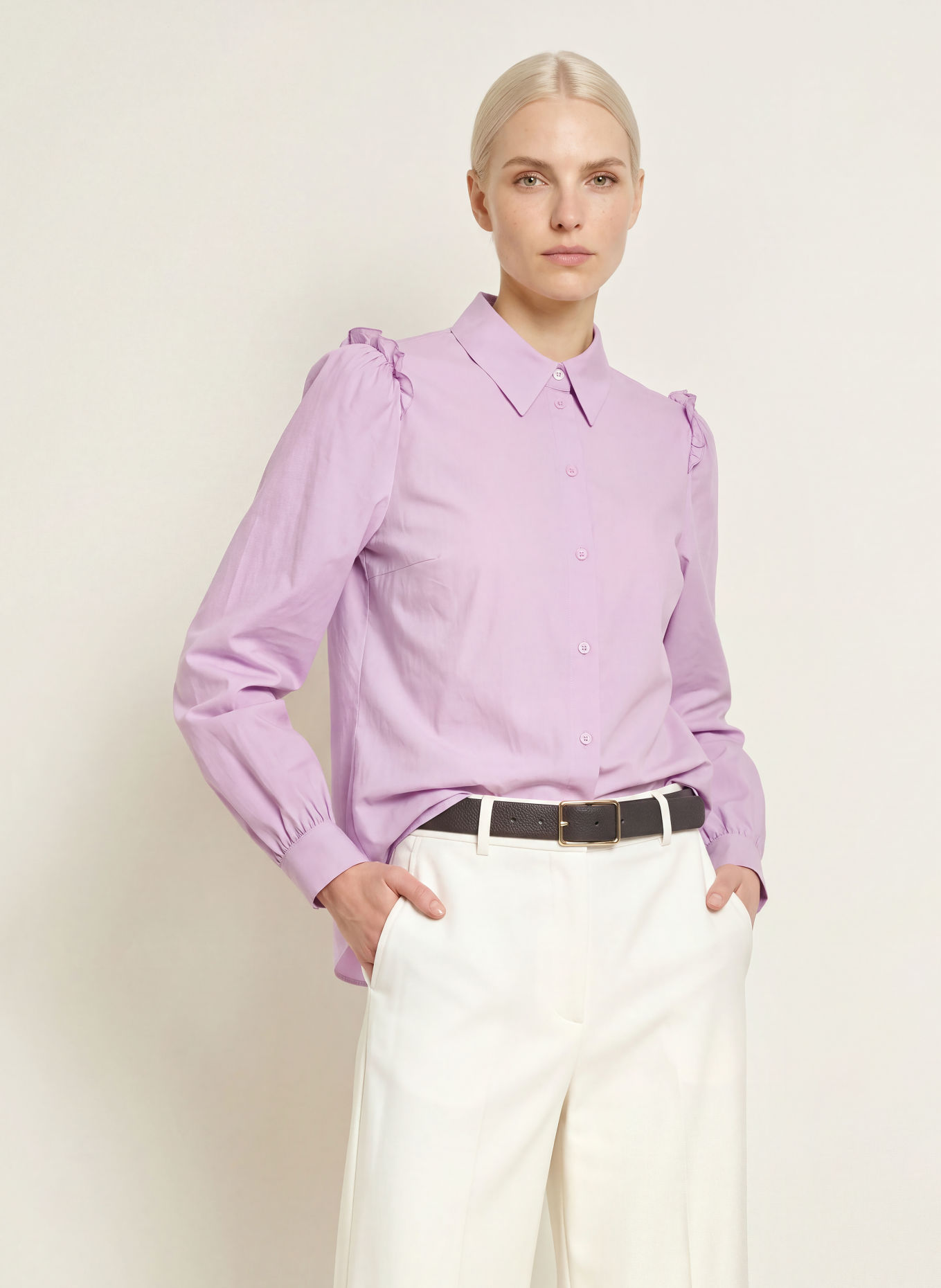 MORE & MORE Ruffled shirt blouse: LIGHT PURPLE
