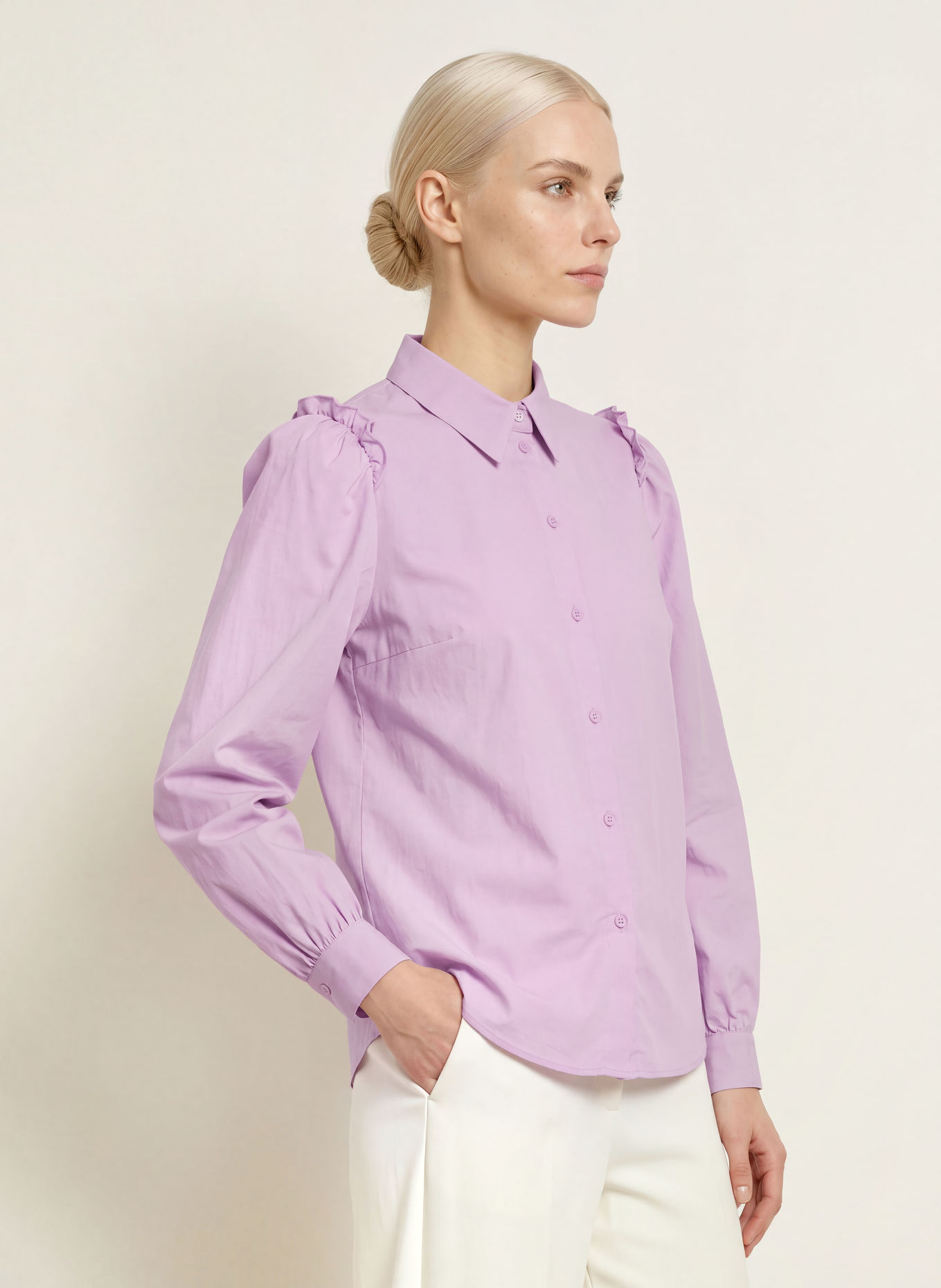 MORE & MORE Ruffled shirt blouse: LIGHT PURPLE