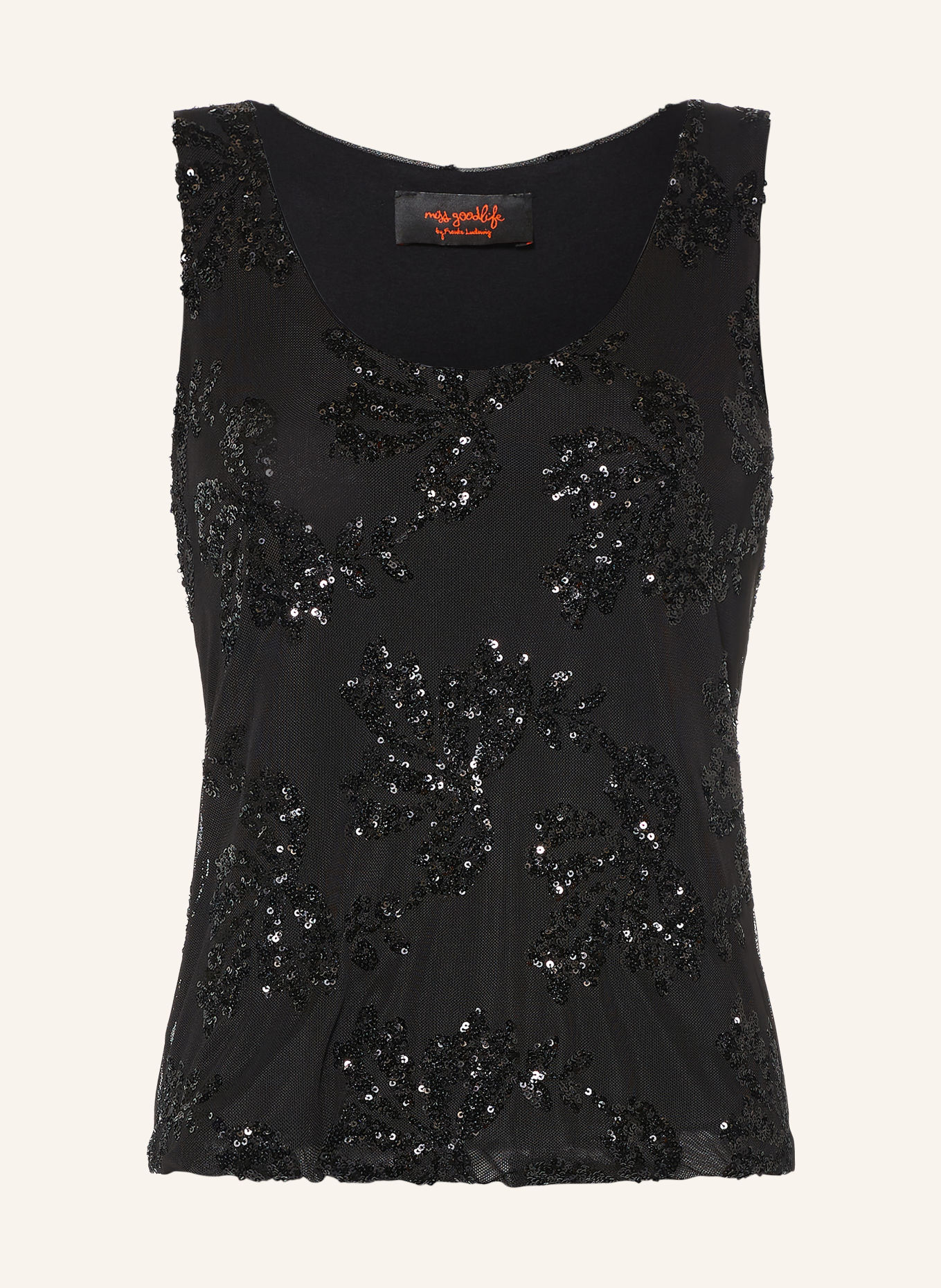 miss goodlife Mesh-top med pailletter: SORT