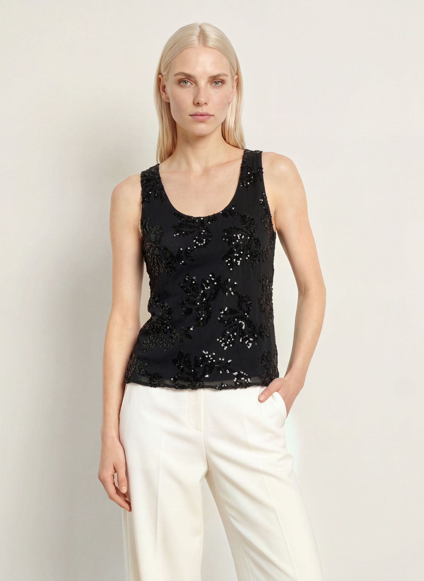 miss goodlife Mesh-top med pailletter: SORT