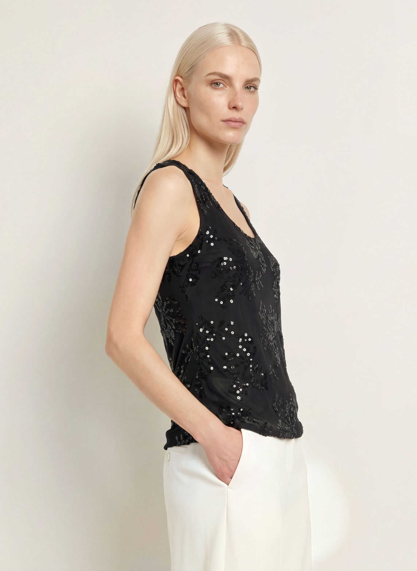 miss goodlife Mesh-top med pailletter: SORT