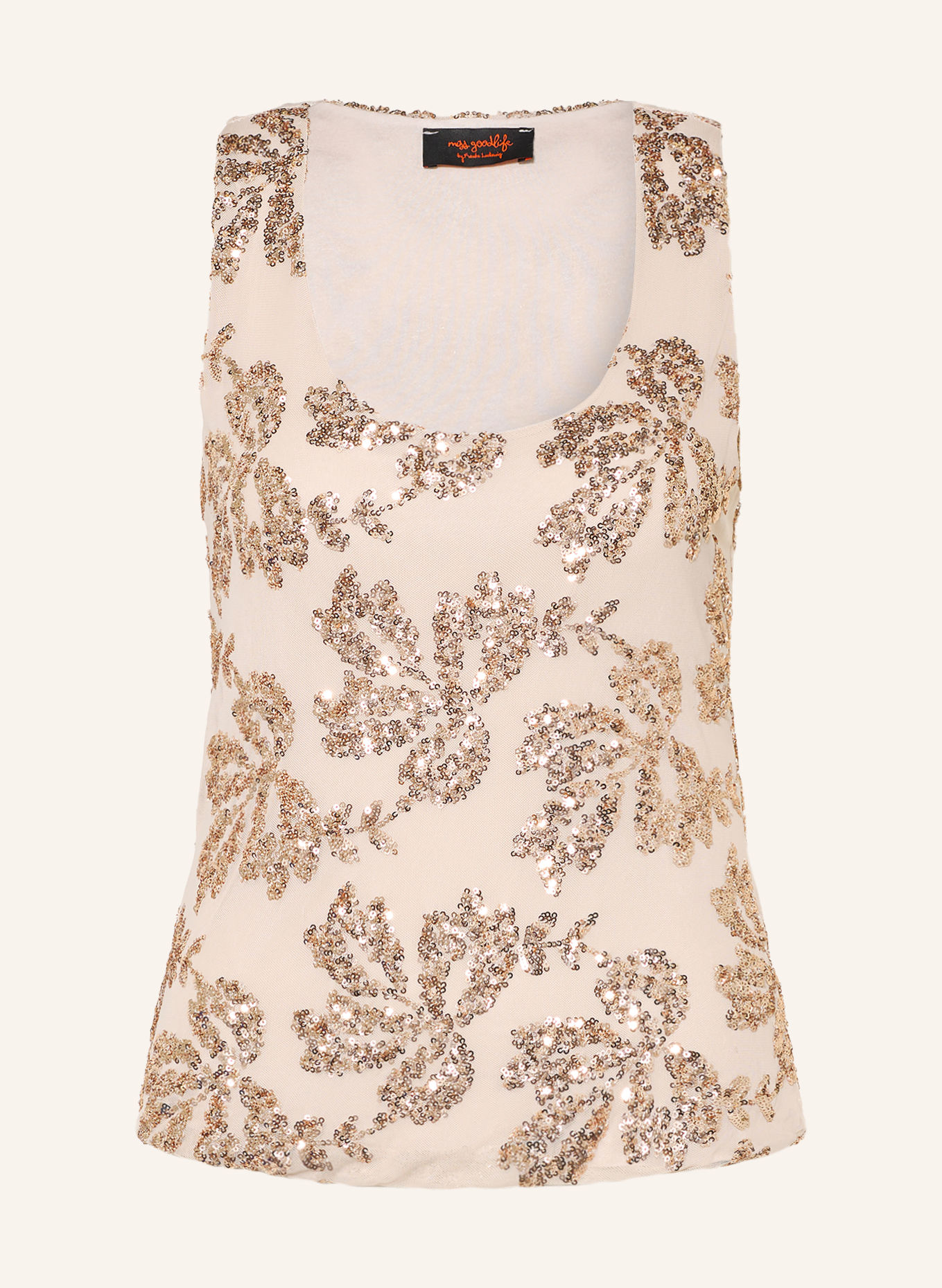 miss goodlife Mesh-Top met pailletten: LICHTORANJE / ROSÉGOUD