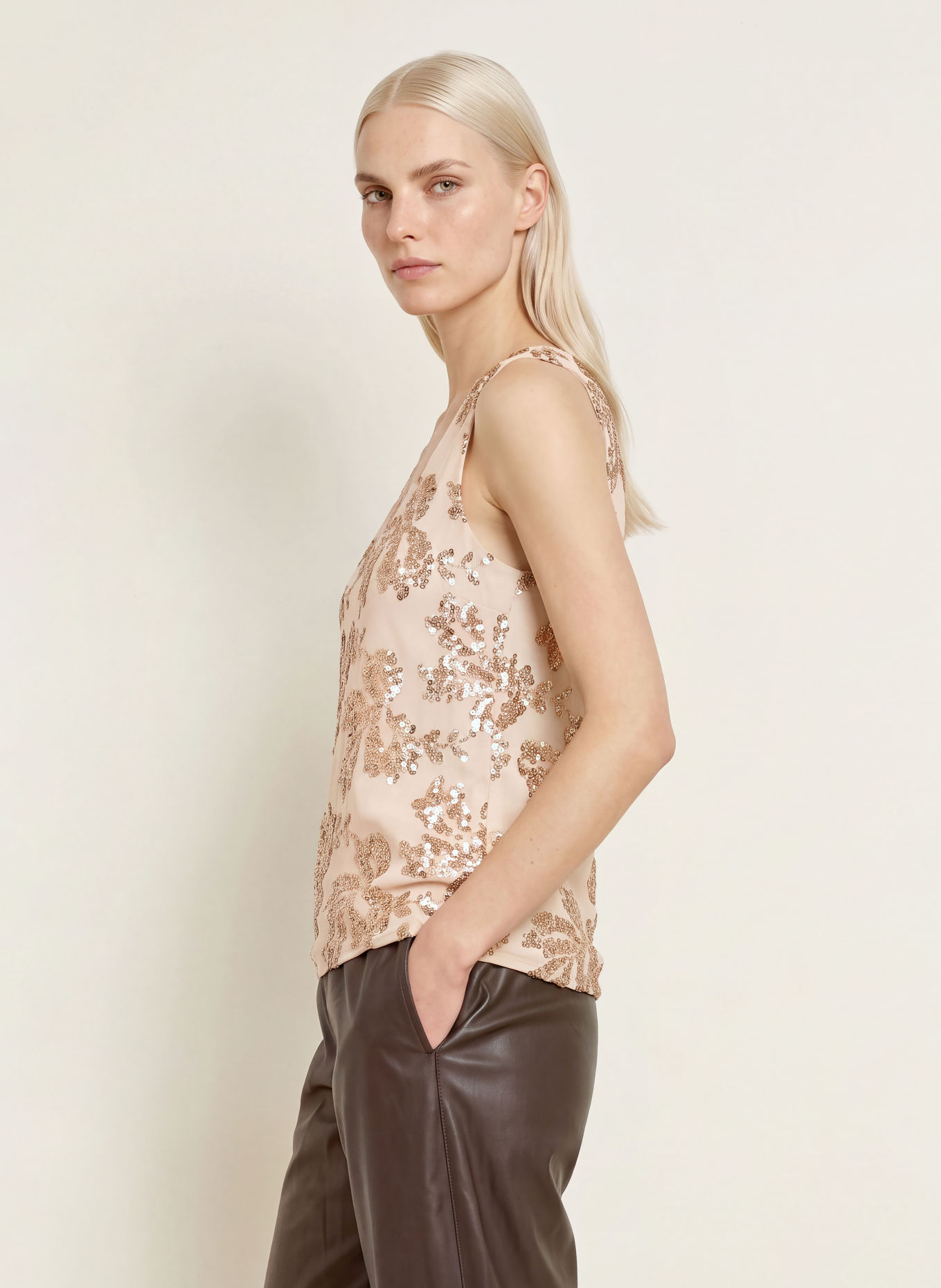 miss goodlife Mesh-Top met pailletten: LICHTORANJE / ROSÉGOUD