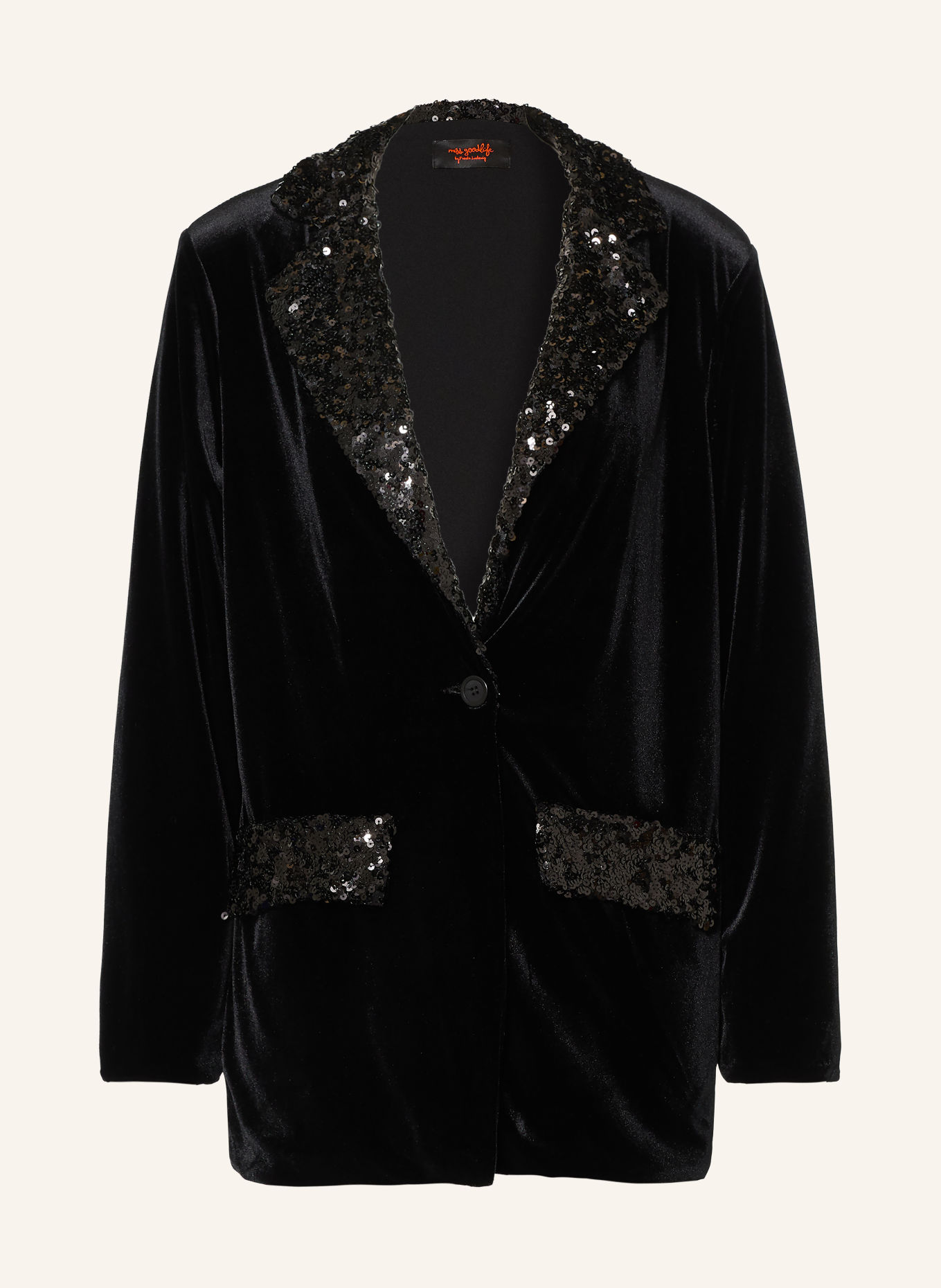 miss goodlife Fluwelen blazer met pailletten: ZWART