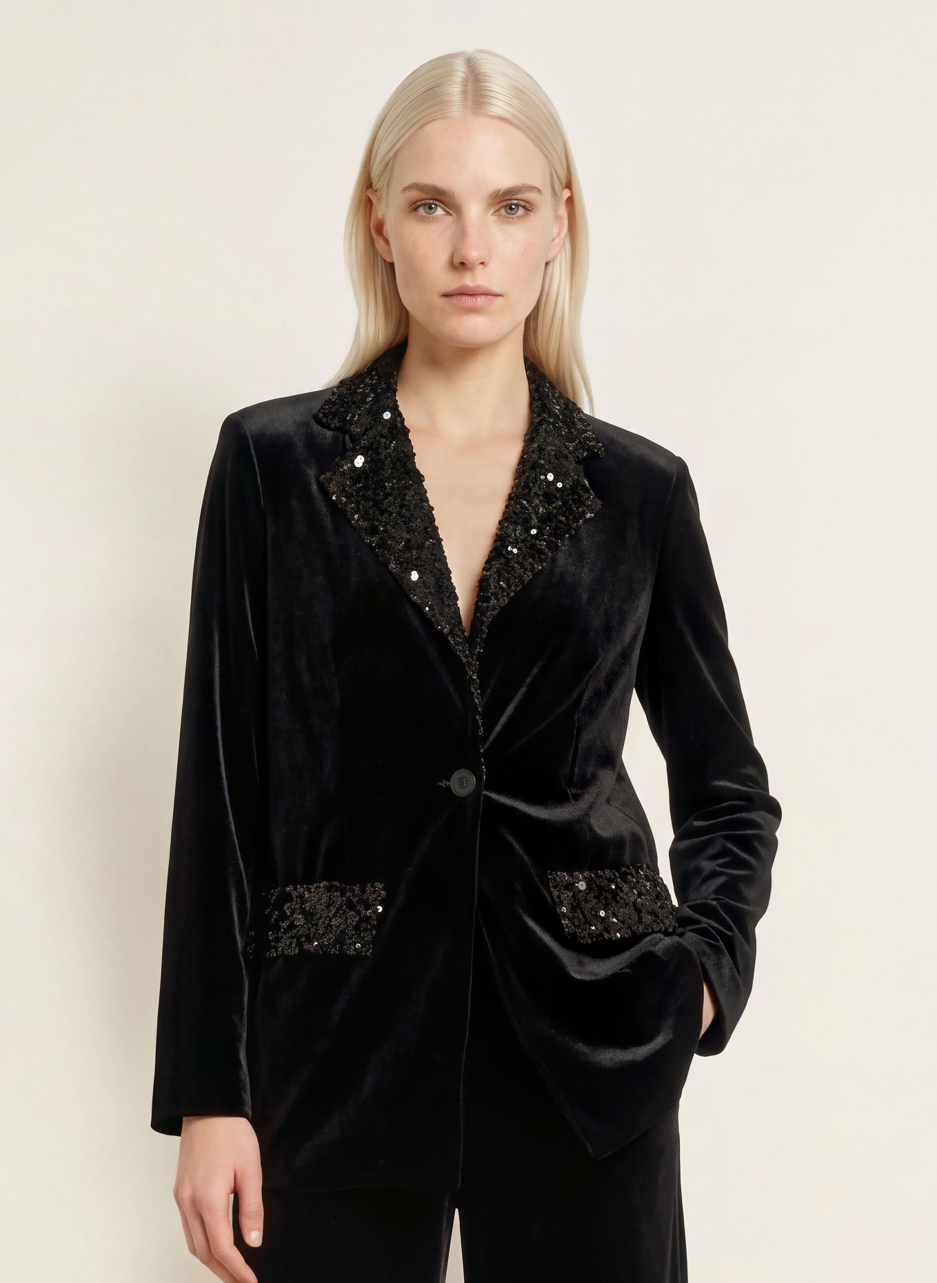 miss goodlife Fluwelen blazer met pailletten: ZWART