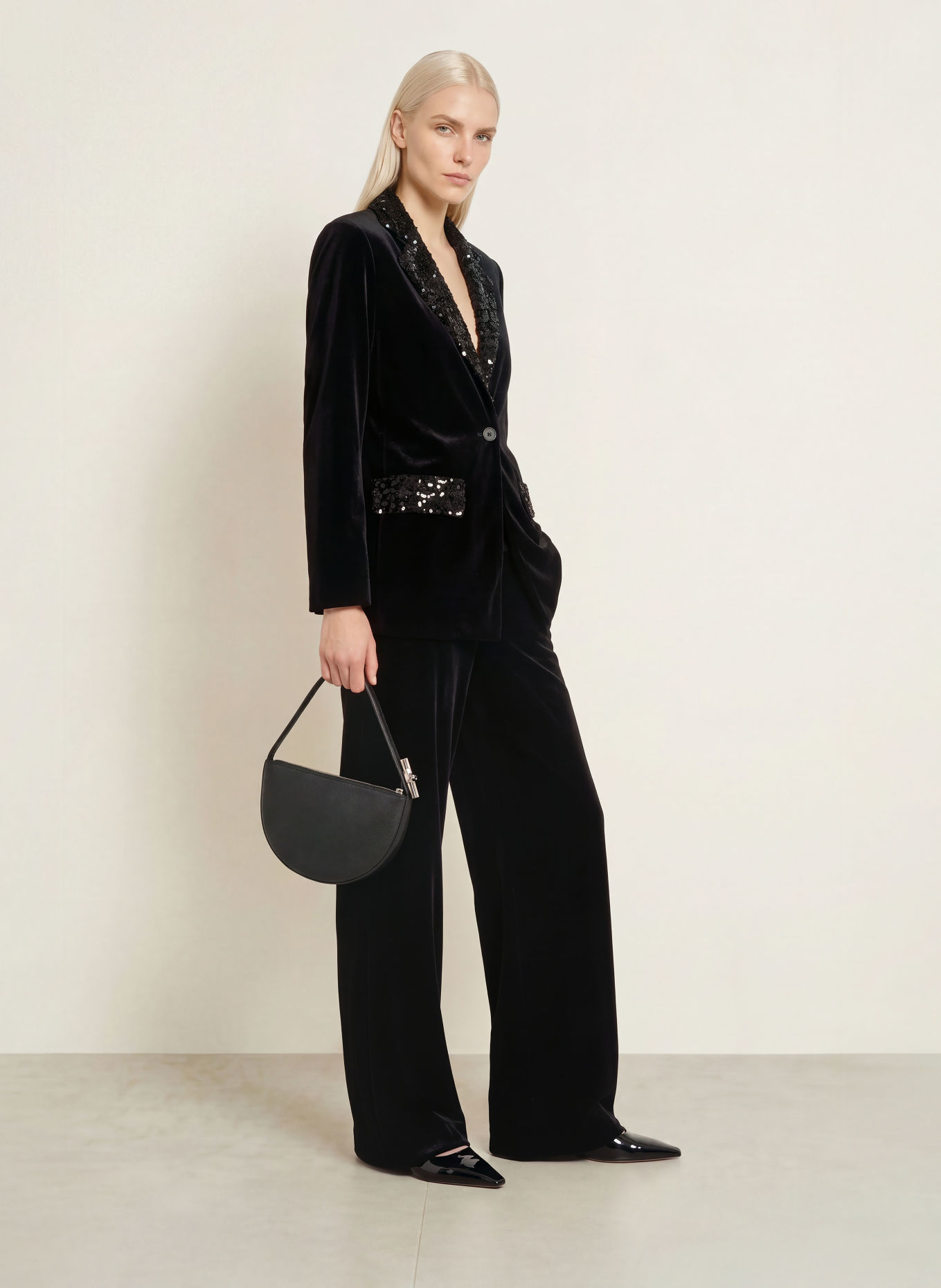 miss goodlife Fluwelen blazer met pailletten: ZWART