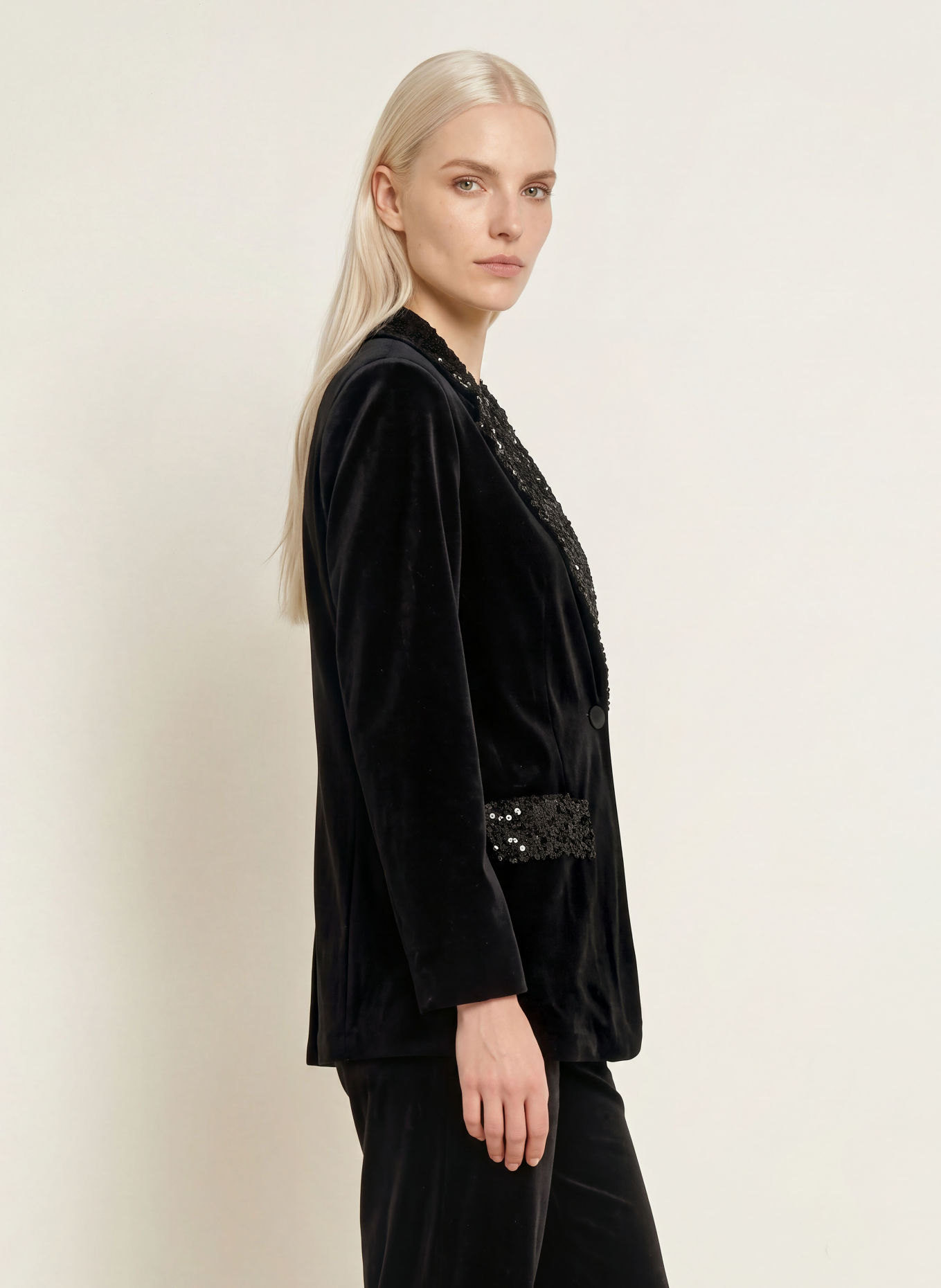 miss goodlife Fluwelen blazer met pailletten: ZWART