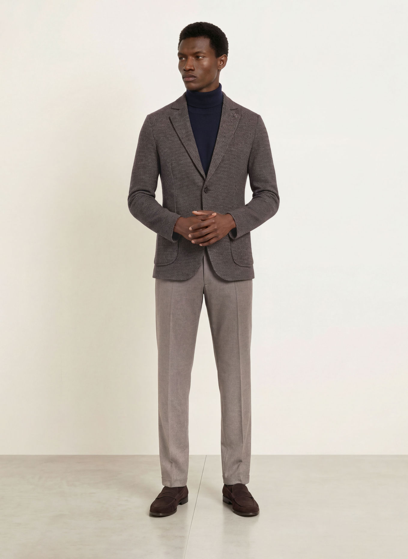 DISTRETTO 12 Marynarka z jerseyu o kroju Extra Slim Fit: SZAROBRĄZOWY / GRANATOWY