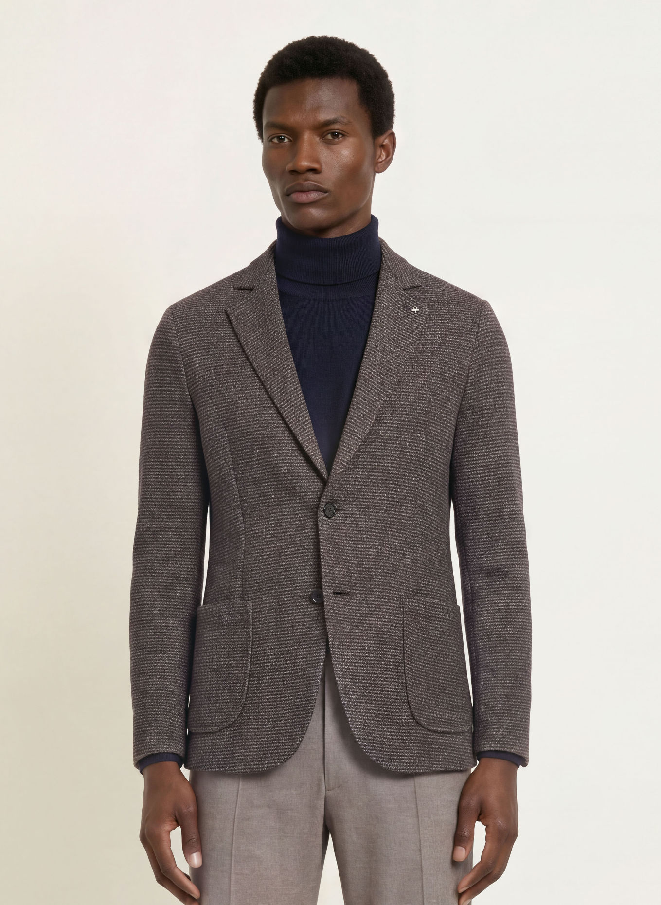 DISTRETTO 12 Marynarka z jerseyu o kroju Extra Slim Fit: SZAROBRĄZOWY / GRANATOWY