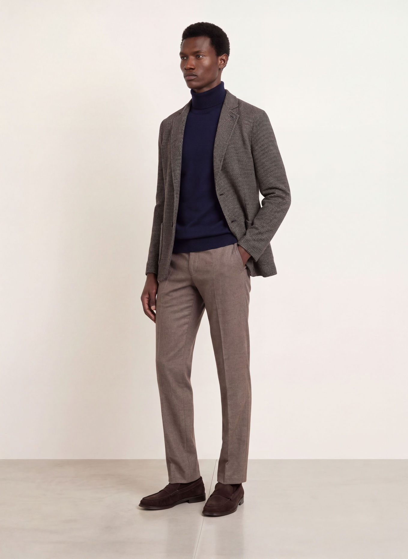 DISTRETTO 12 Marynarka z jerseyu o kroju Extra Slim Fit: SZAROBRĄZOWY / GRANATOWY