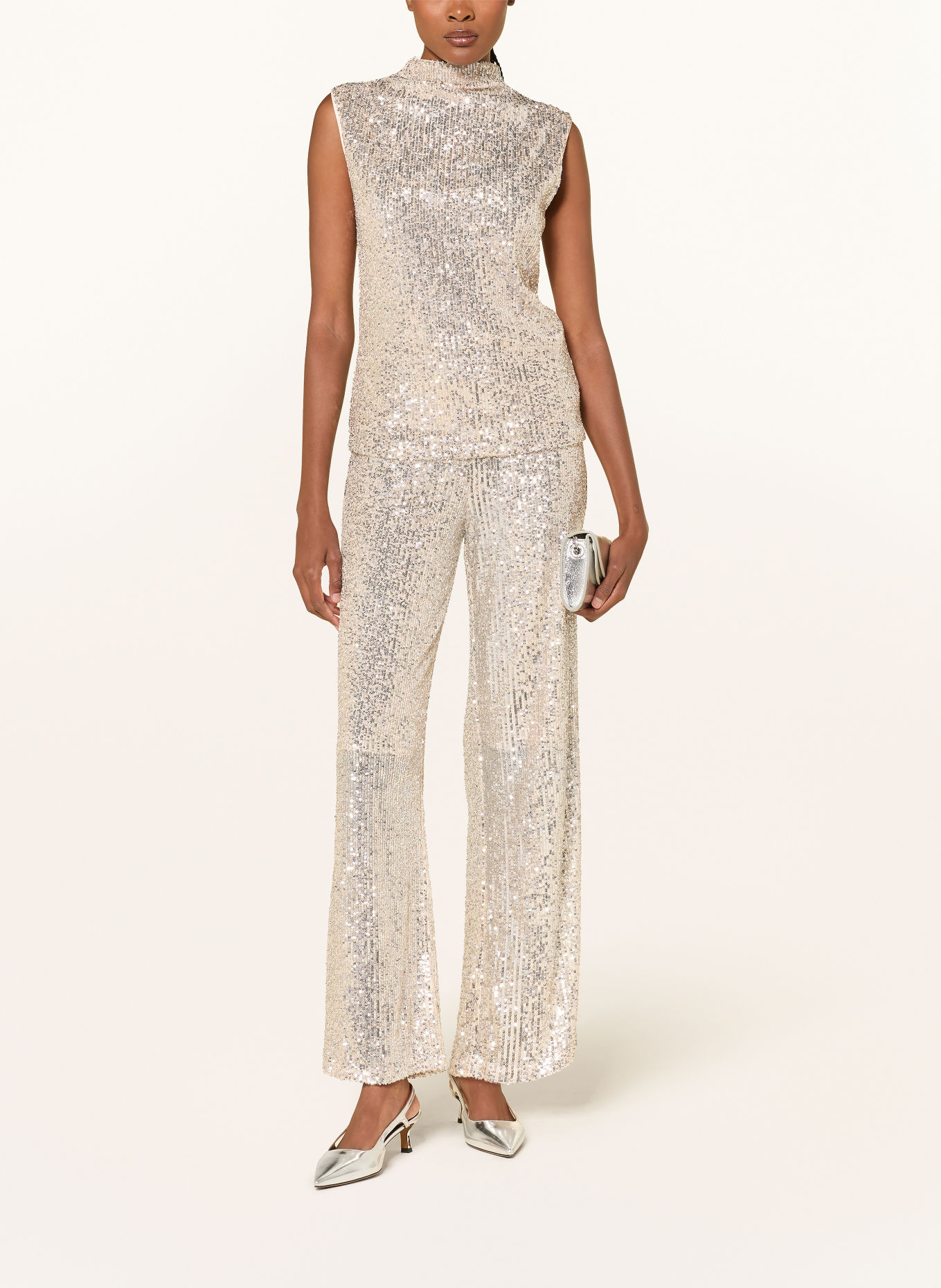 MRS & HUGS Pantalon palazzo à paillettes: ARGENT