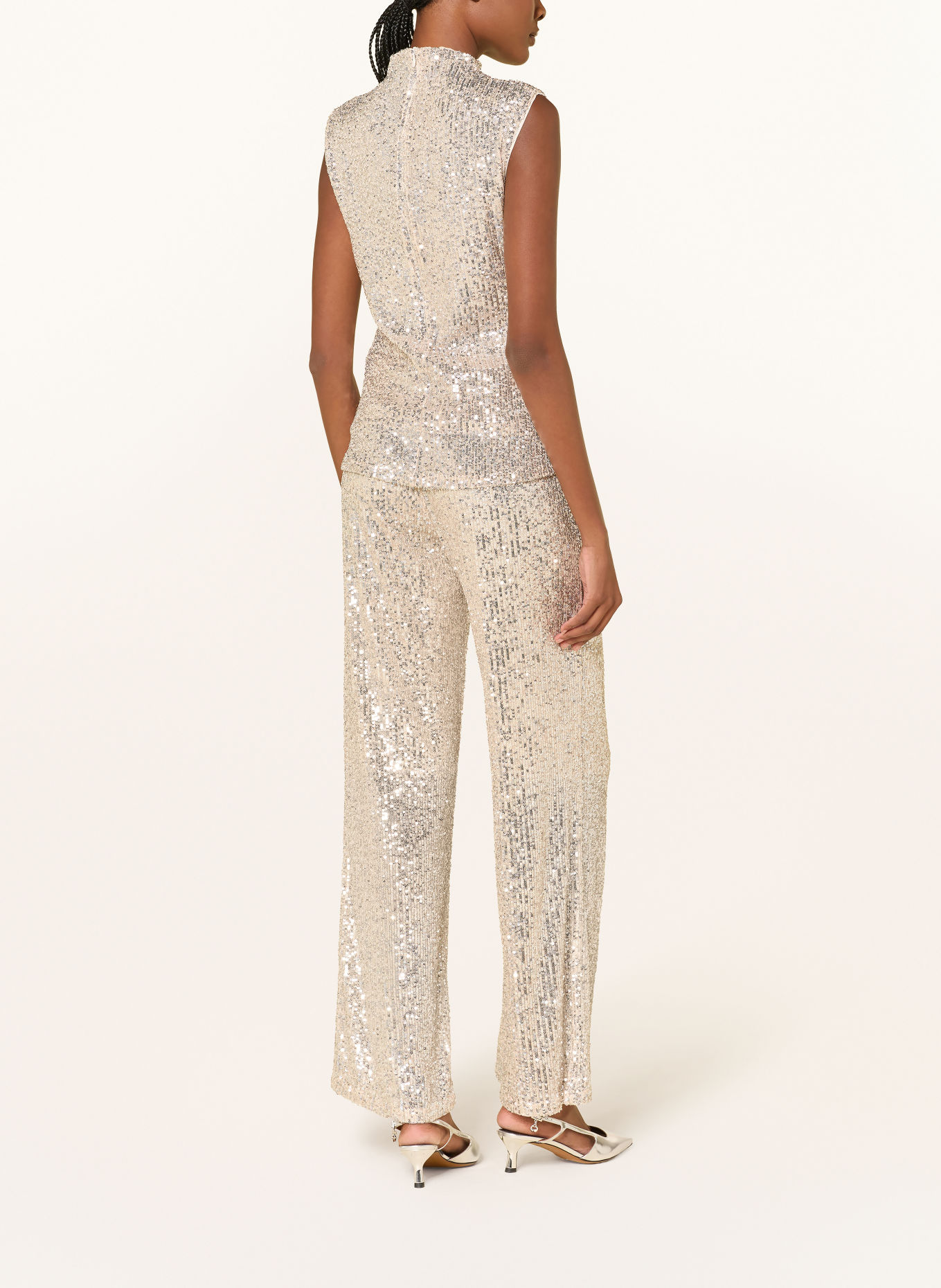 MRS & HUGS Pantalon palazzo à paillettes: ARGENT