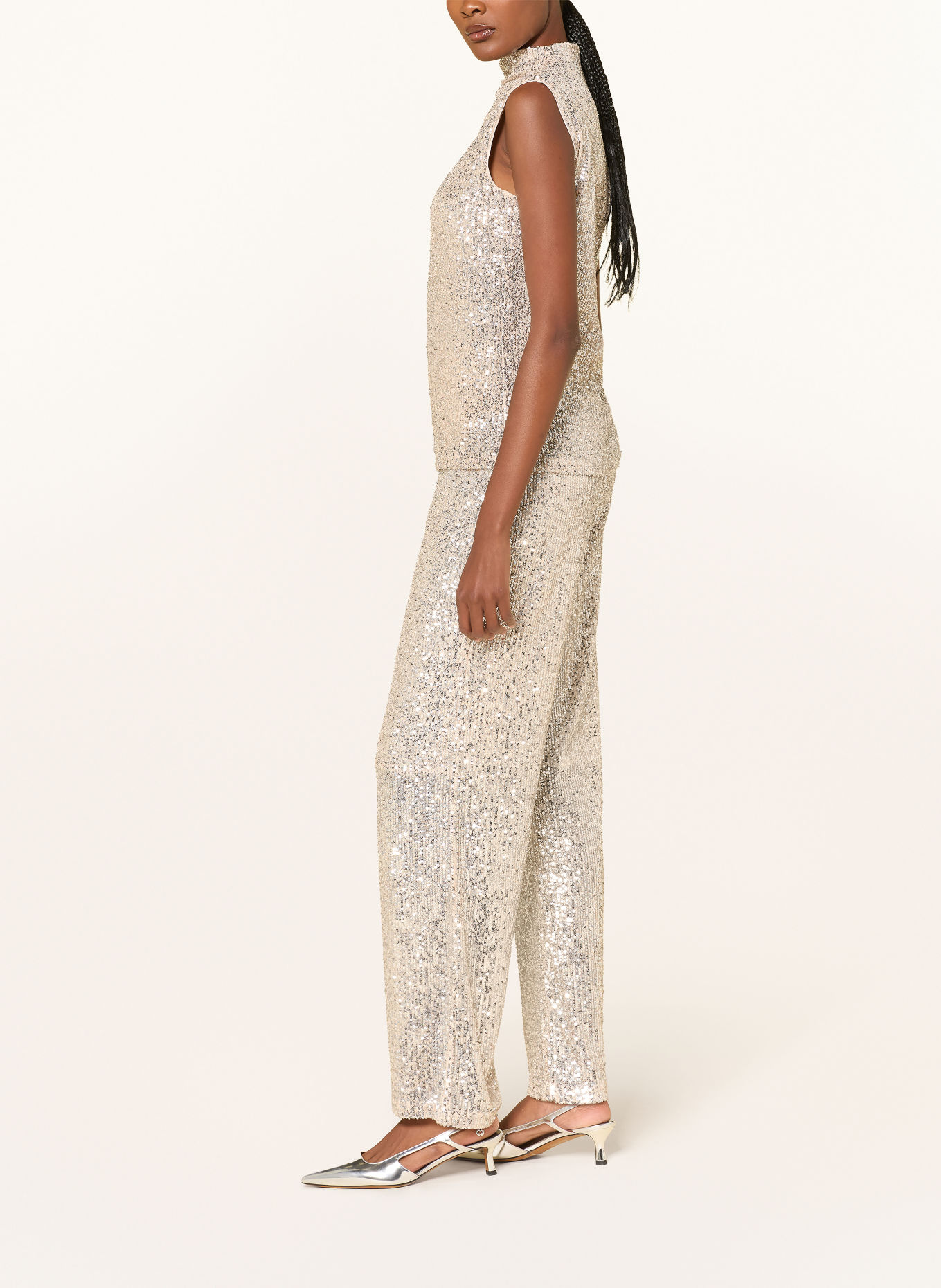 MRS & HUGS Pantalon palazzo à paillettes: ARGENT