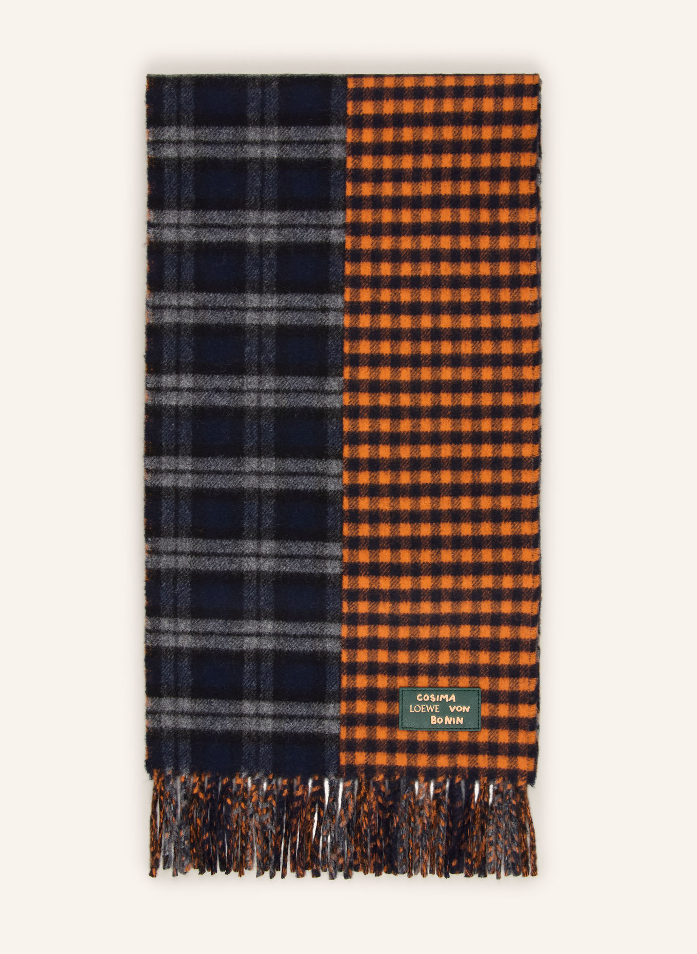 LOEWE Schal: DUNKELBLAU / GRAU / ORANGE
