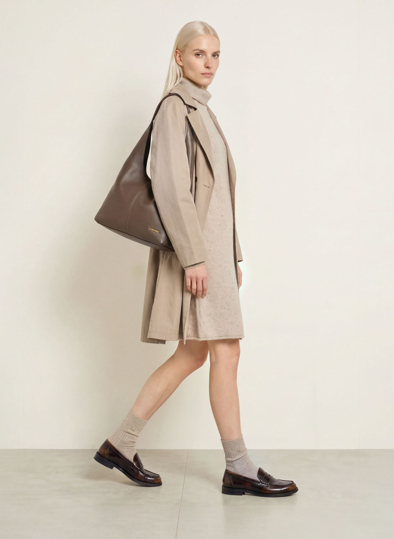 Marc O'Polo Strickkleid: CREME / BRAUN