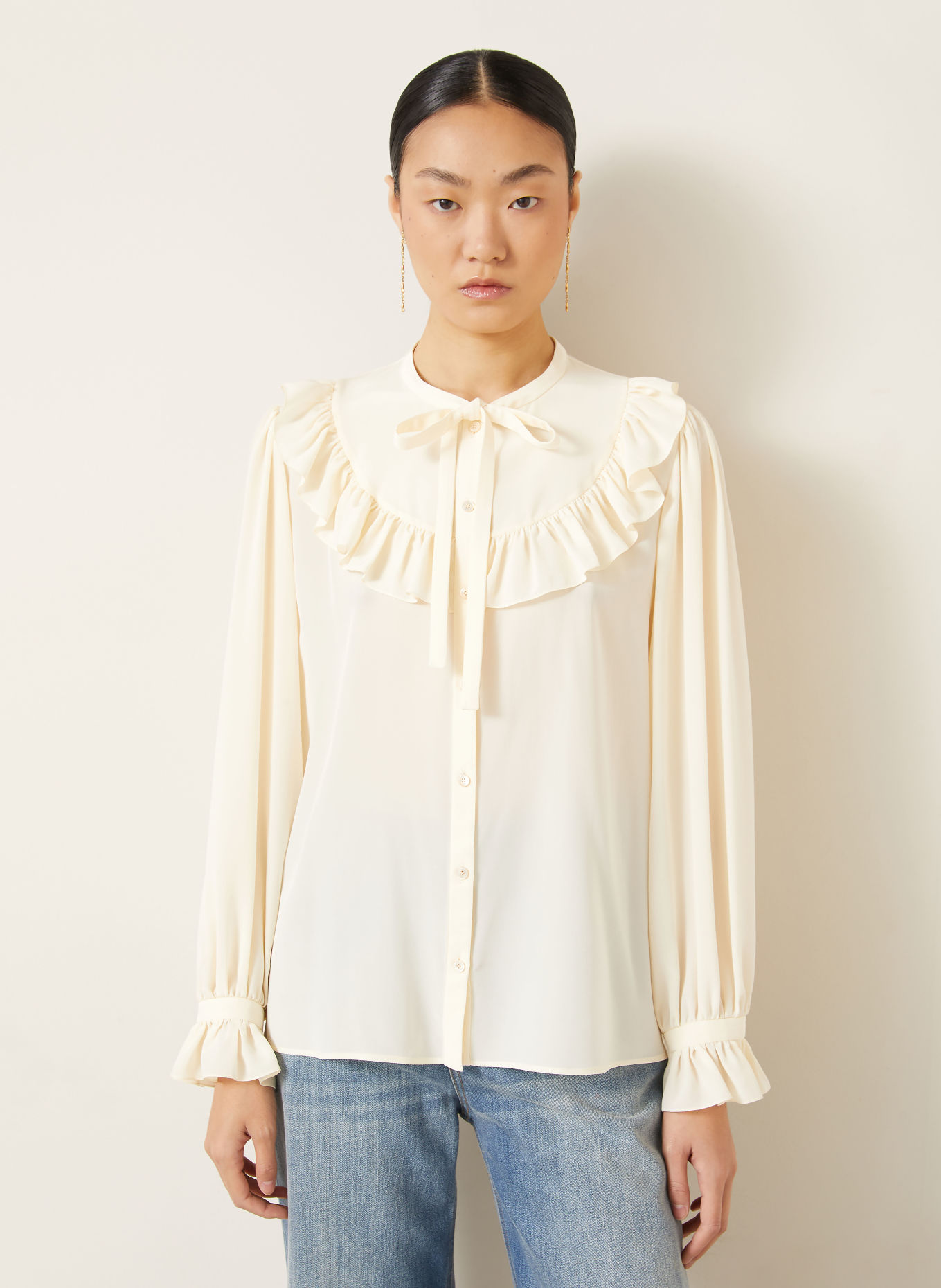 Chloé Seidenbluse mit Rüschen: CREME