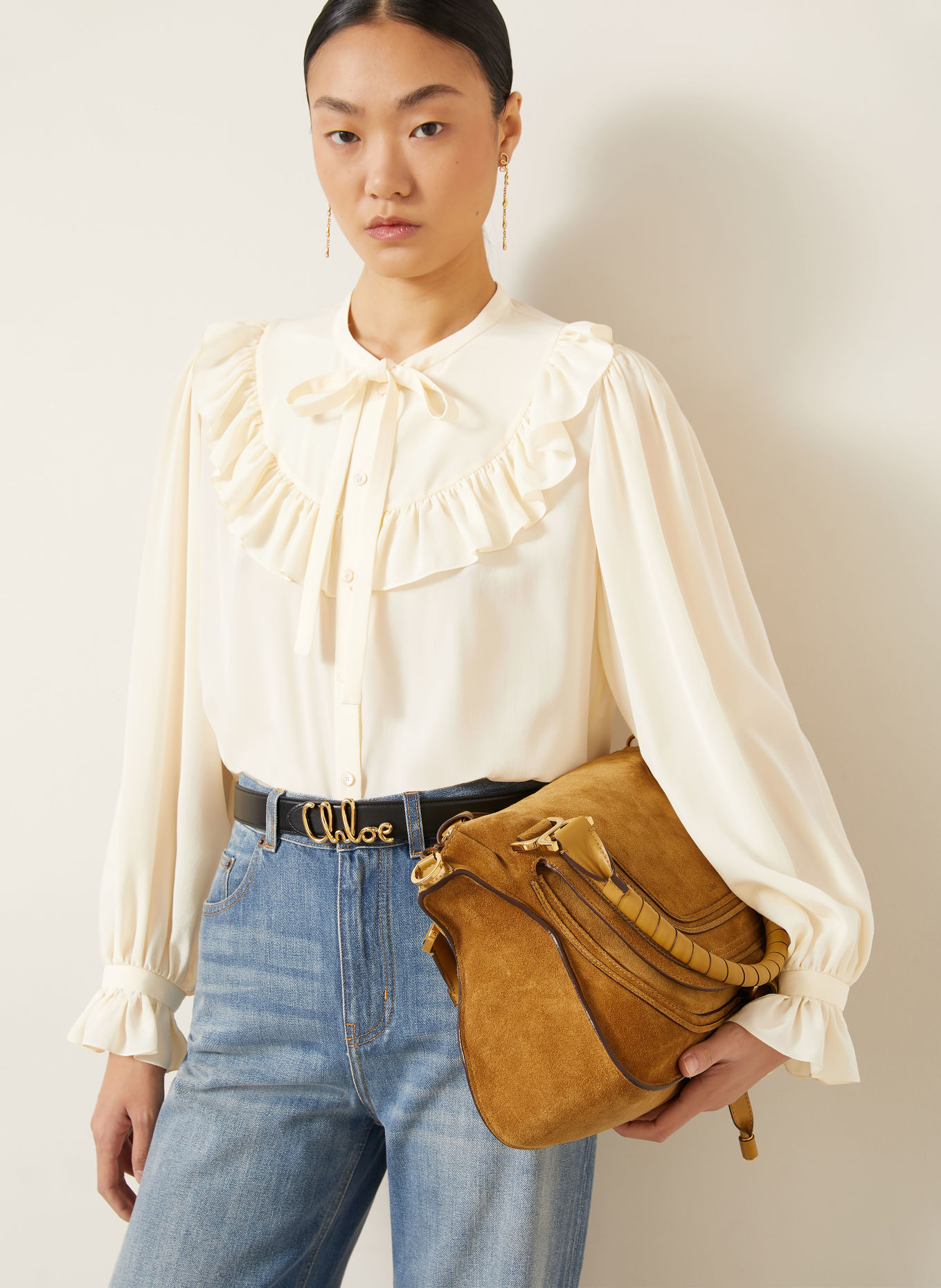 Chloé Seidenbluse mit Rüschen: CREME