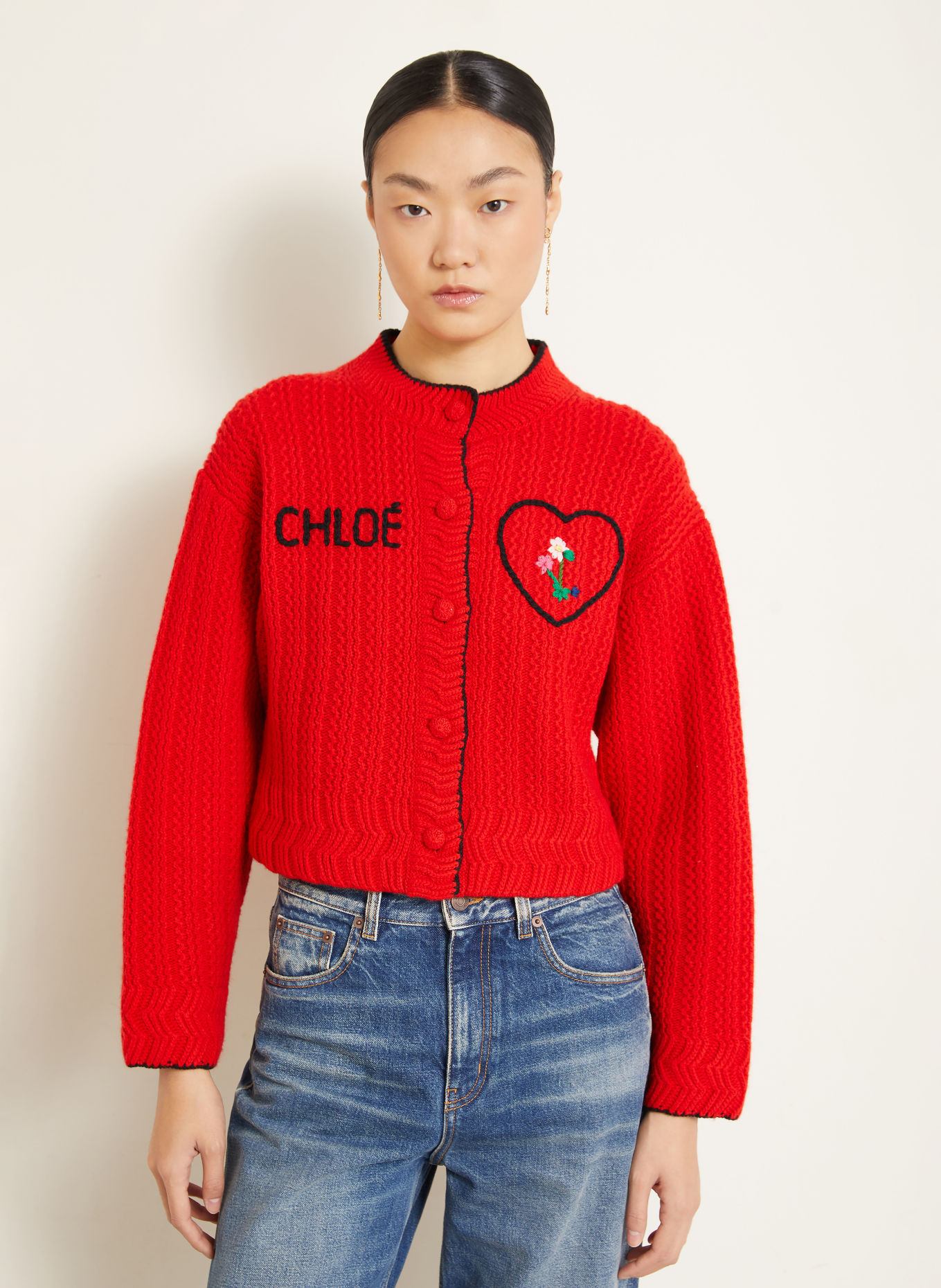 Chloé Strickjacke mit Cashmere: ROT / SCHWARZ