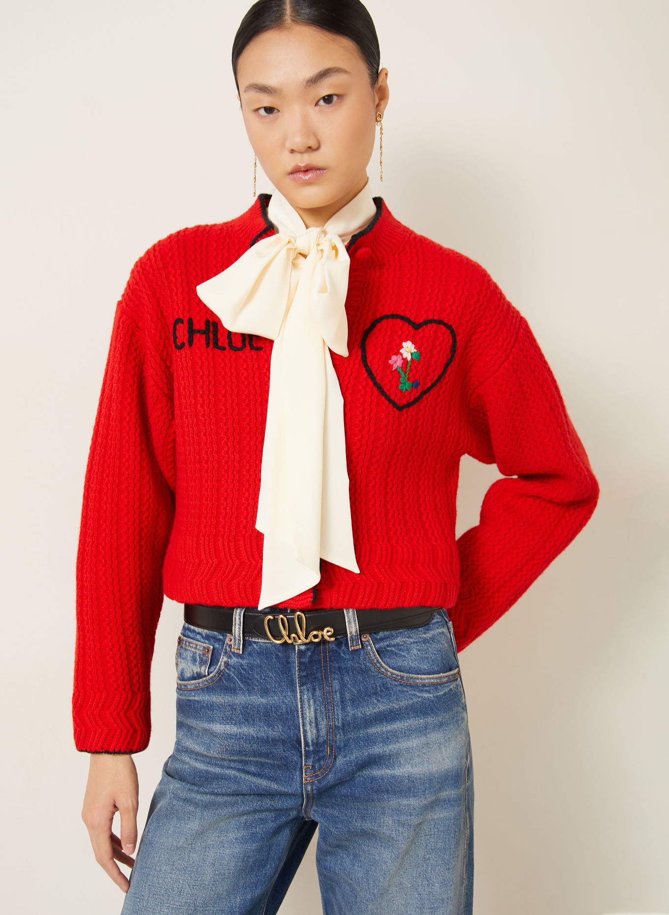Chloé Strickjacke mit Cashmere: ROT / SCHWARZ