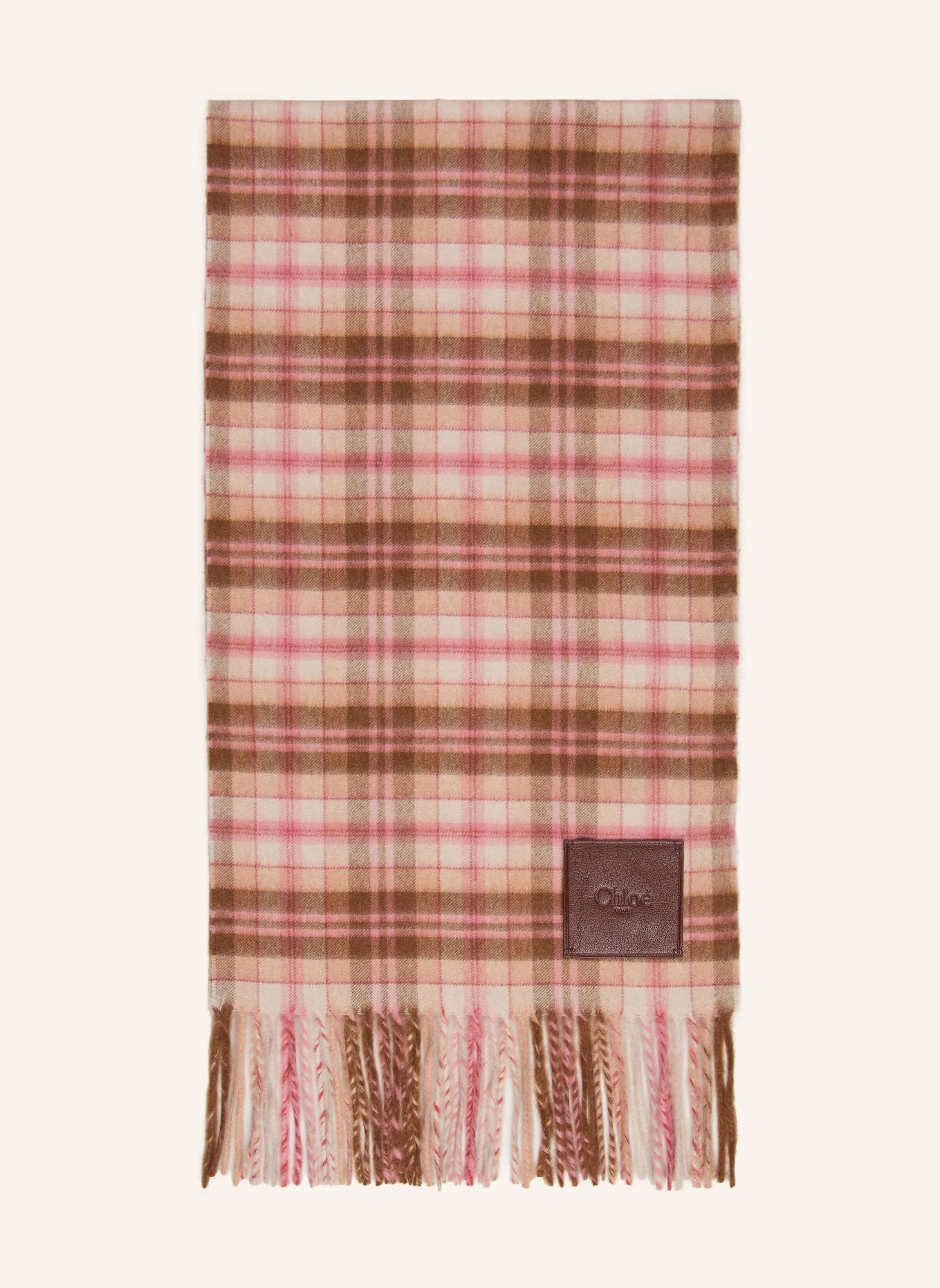 Chloé Écharpe en cachemire HIGHLANDER: ROSE FUCHSIA / MARRON / BEIGE