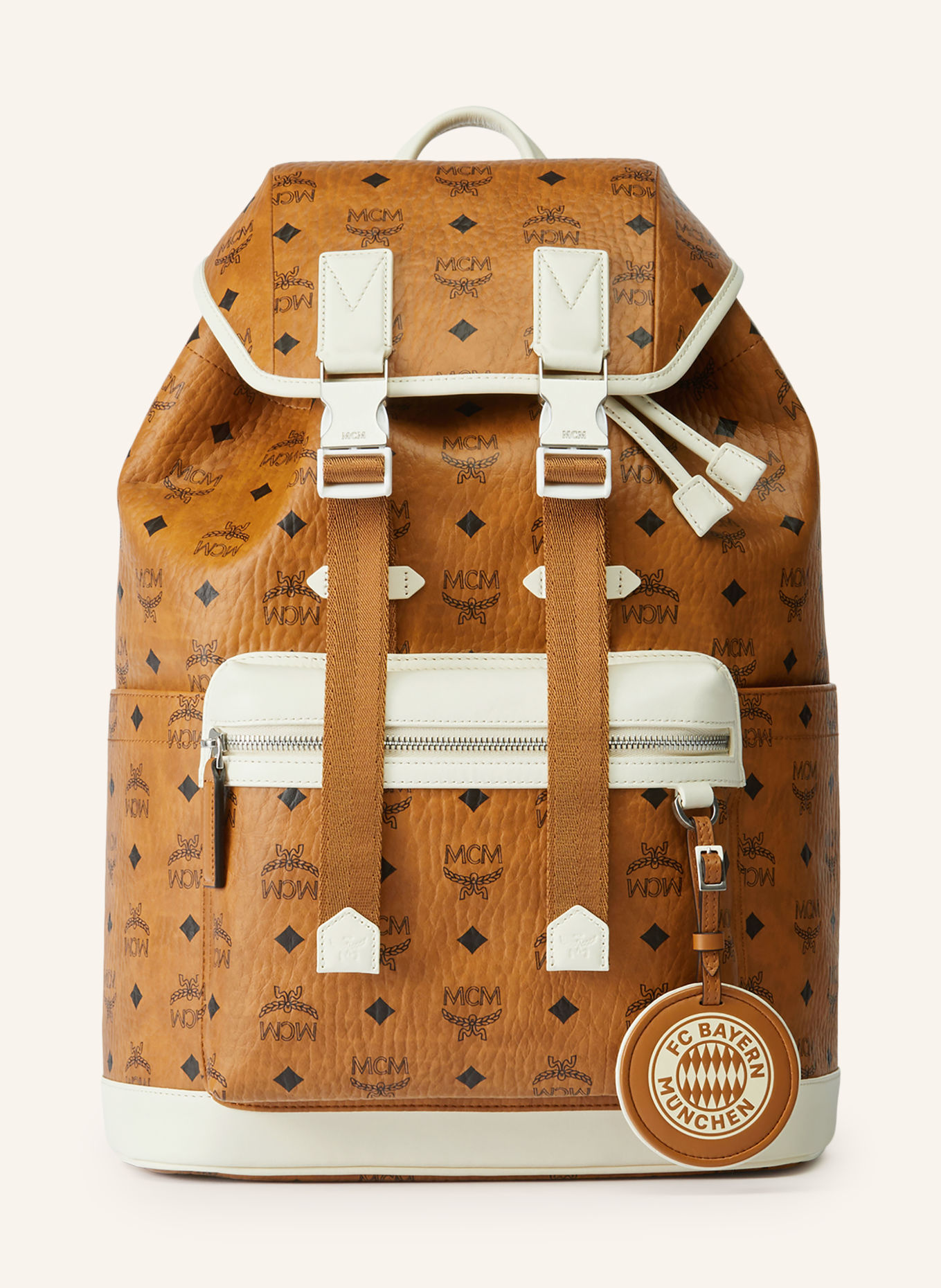 MCM ADIDAS X BAYERN X MCM BRANDENBURG Backpack: COGNAC / WHITE