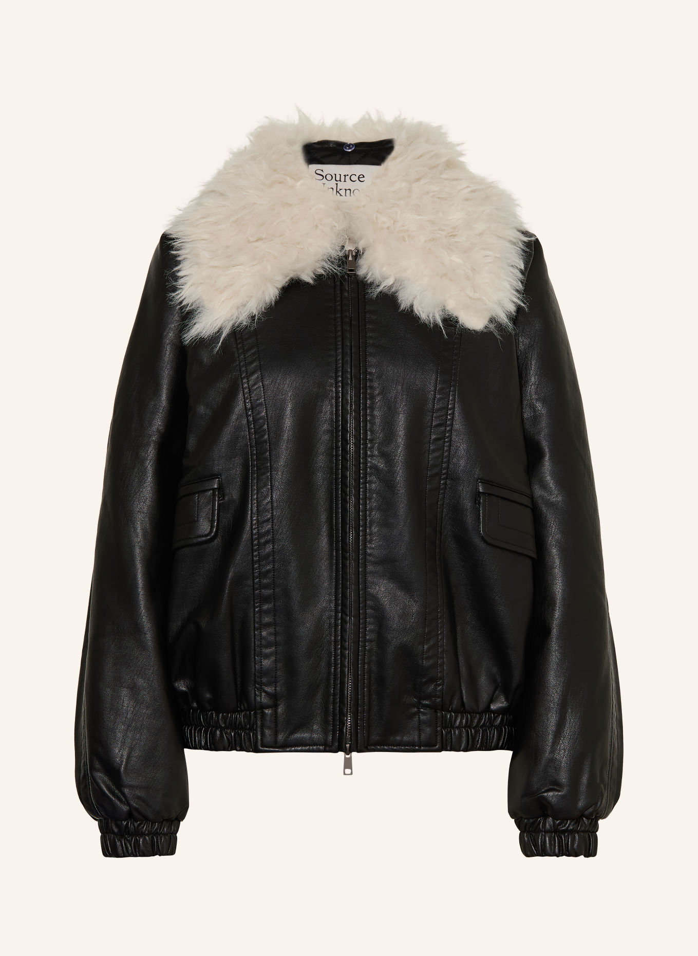 Source Unknown RIONI leather-look jacket with a detachable faux fur collar: BLACK