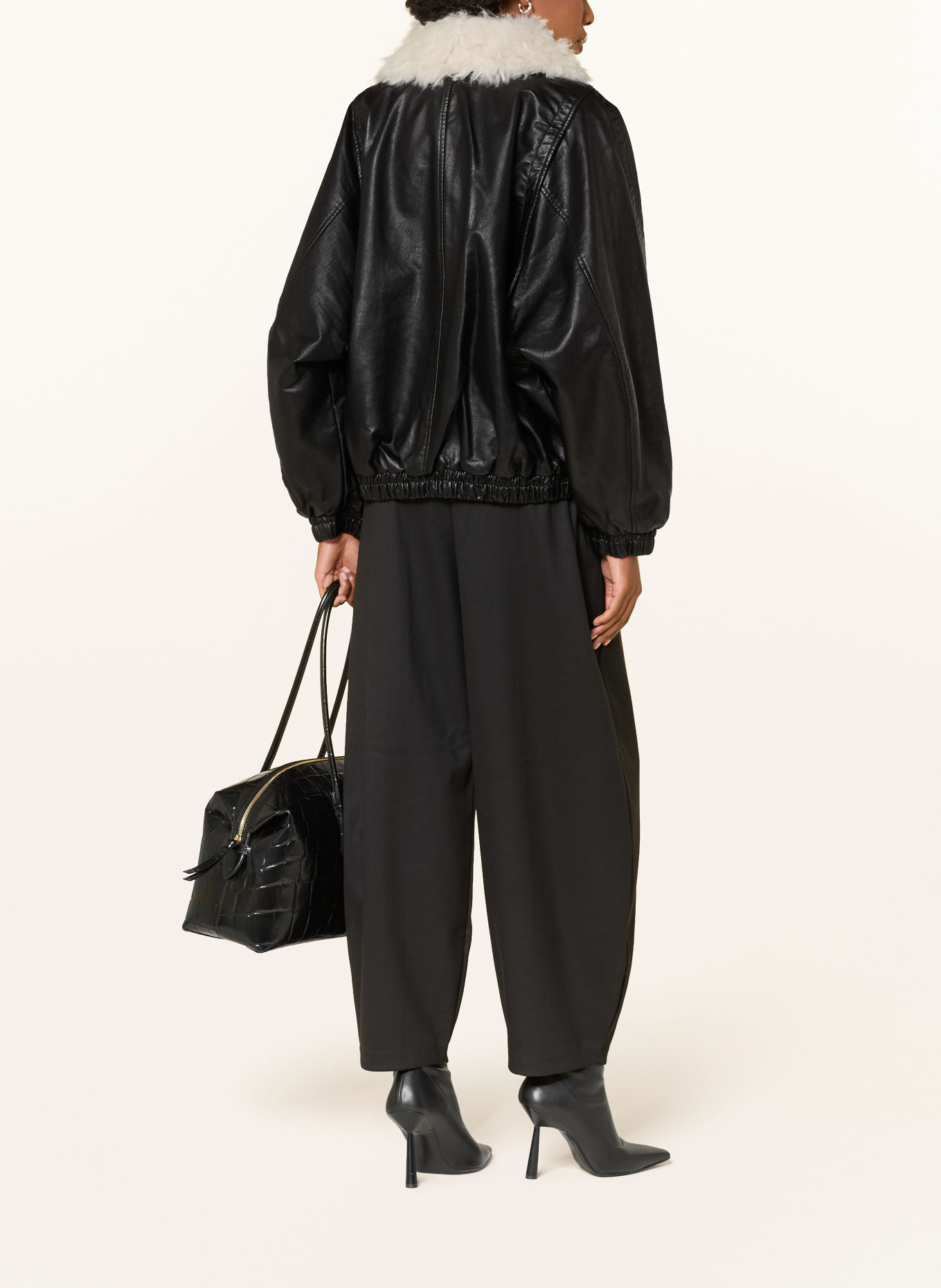 Source Unknown RIONI leather-look jacket with a detachable faux fur collar: BLACK