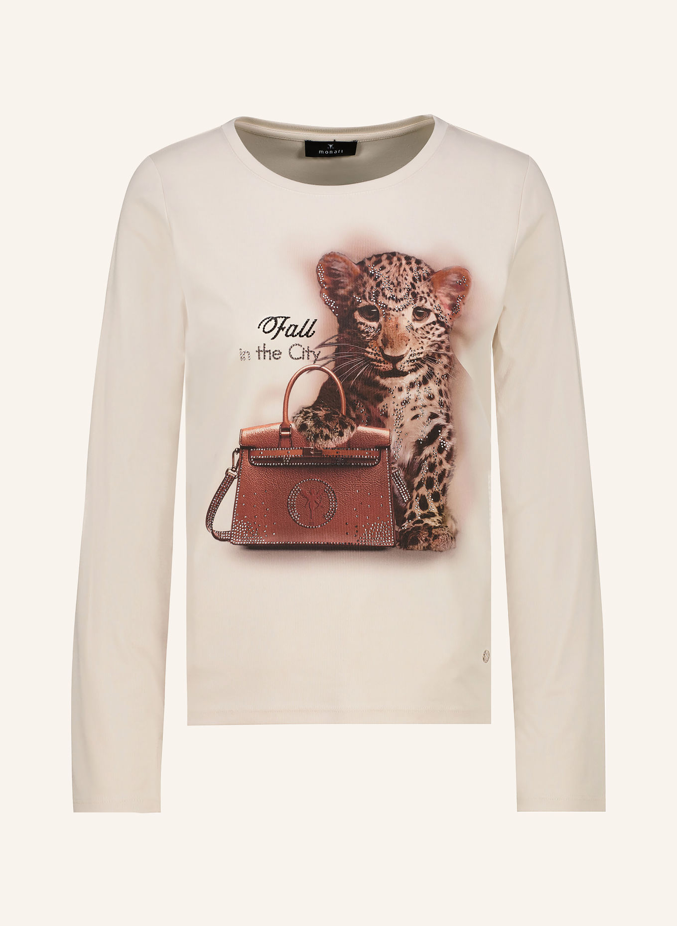monari Long-sleeve shirt with gemstones: ECRU / DARK BROWN / BROWN