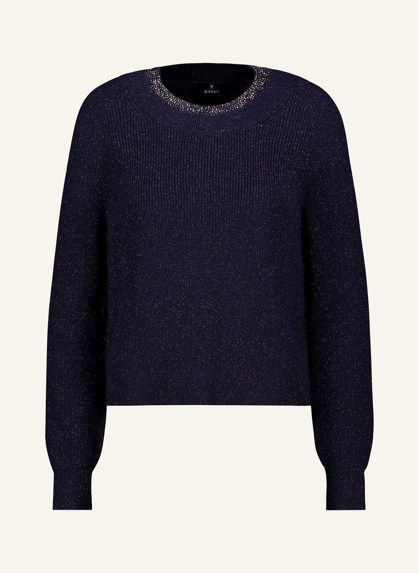 monari Pullover med glimmergarn og smykkesten: MØRKEBLÅ