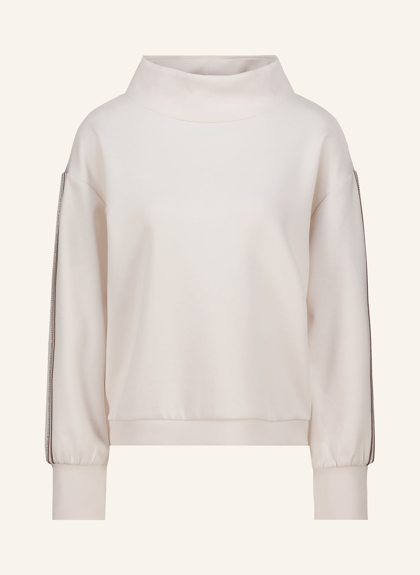 monari Sweatshirt mit Schmucksteinen: BEIGE / DUNKELBRAUN