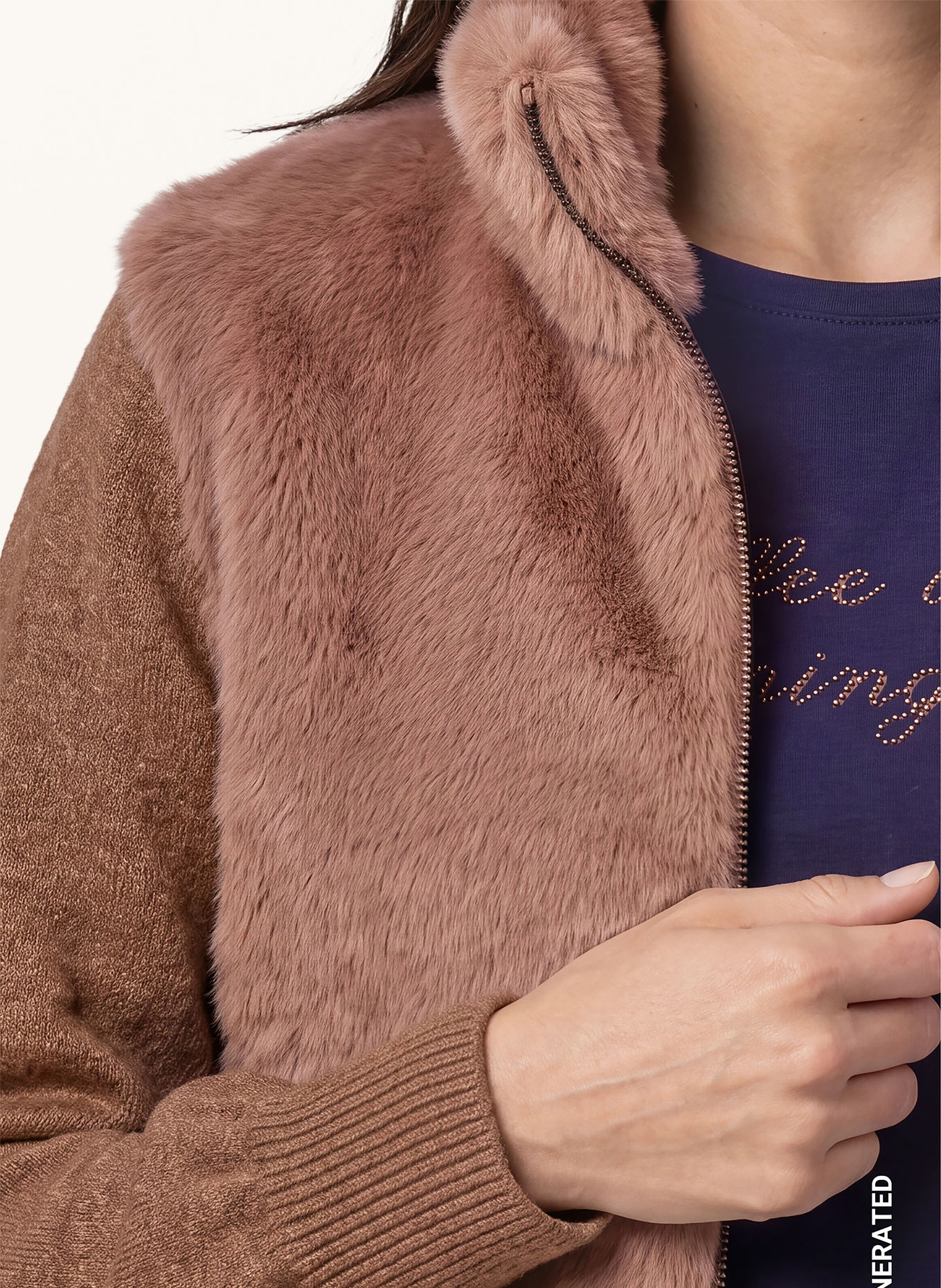 monari Strickjacke mit Kunstfell: BRAUN